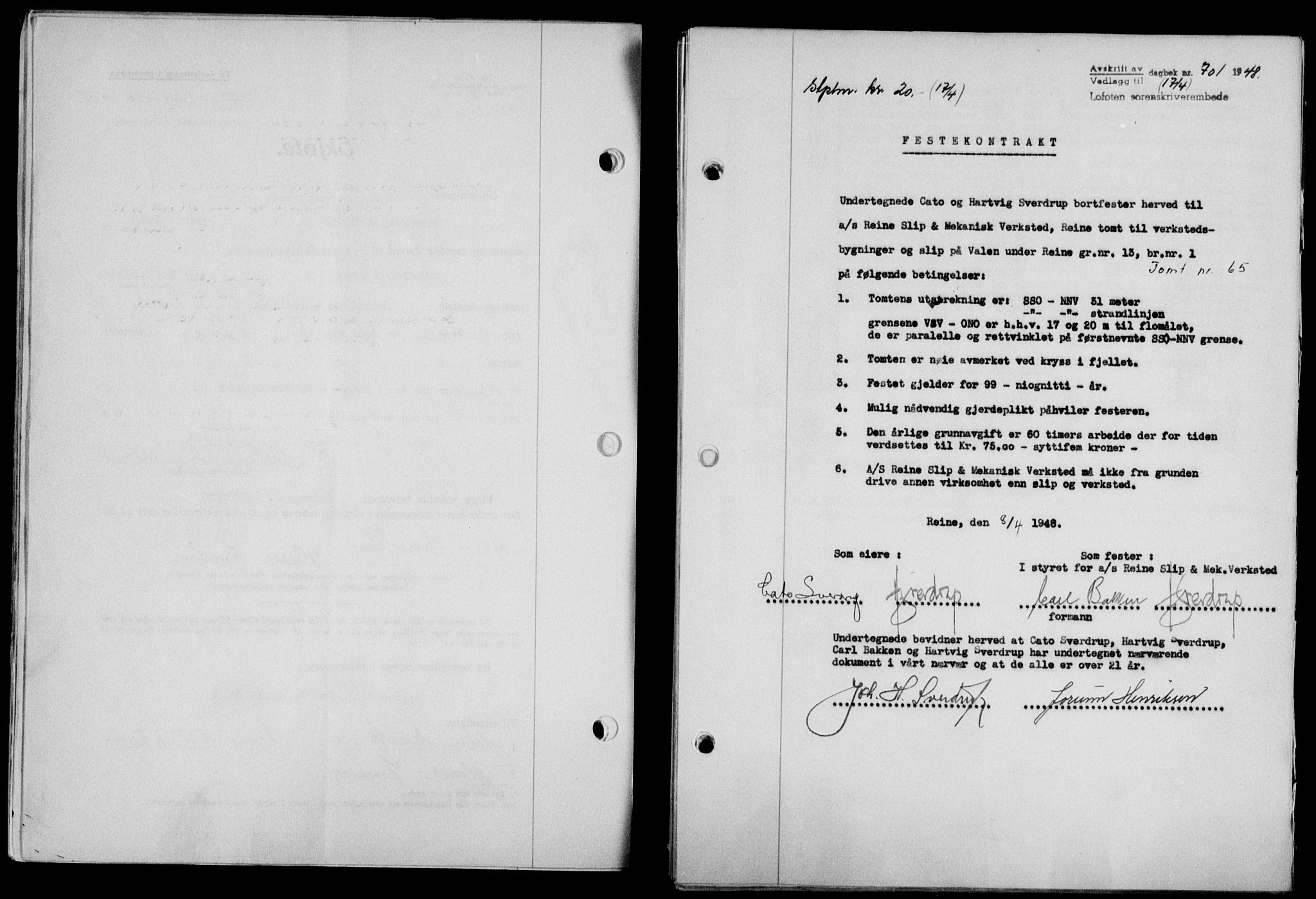 Lofoten sorenskriveri, SAT/A-0017/1/2/2C/L0018a: Mortgage book no. 18a, 1948-1948, Diary no: : 701/1948