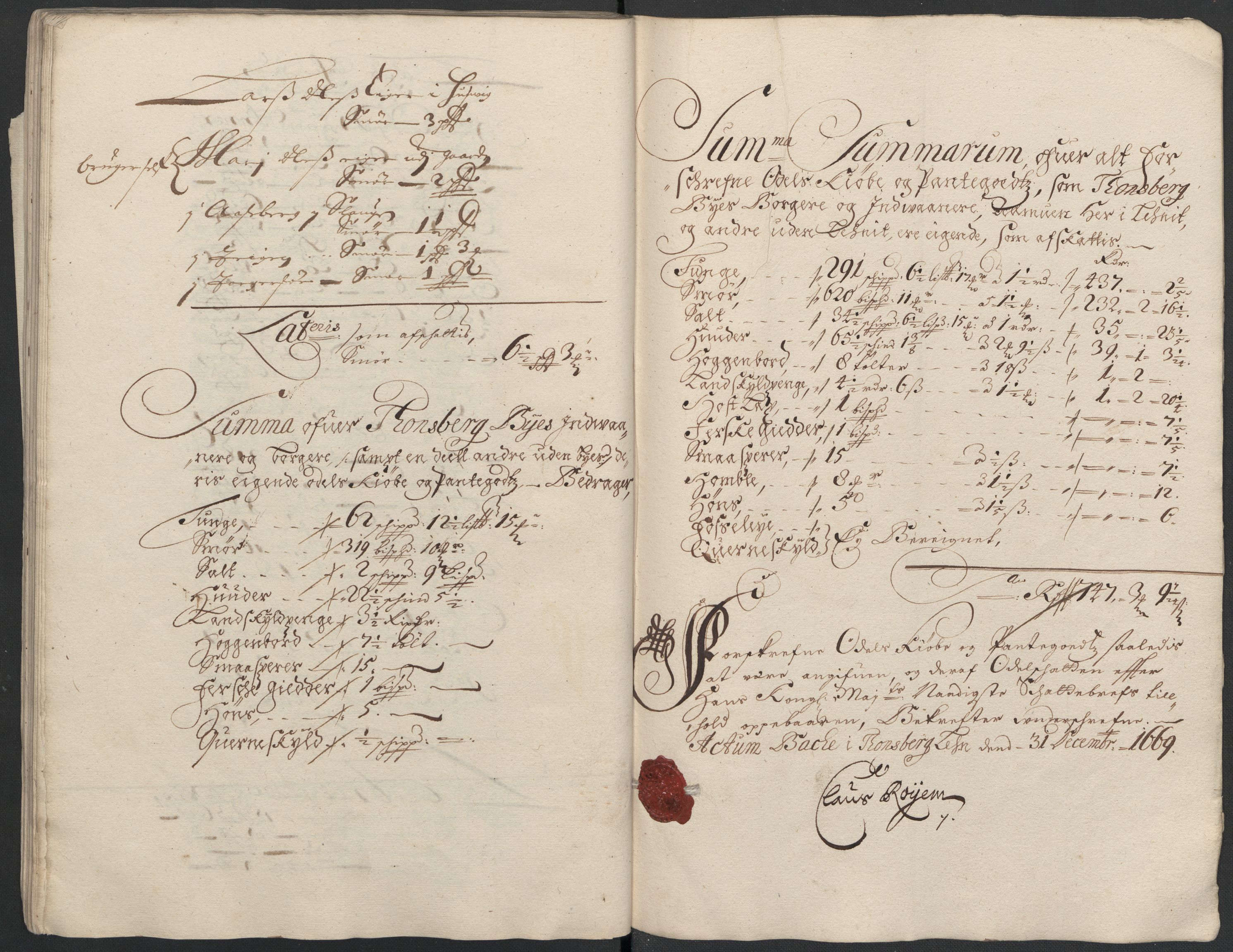 Rentekammeret inntil 1814, Reviderte regnskaper, Fogderegnskap, RA/EA-4092/R32/L1840: Fogderegnskap Jarlsberg grevskap, 1664-1673, p. 304