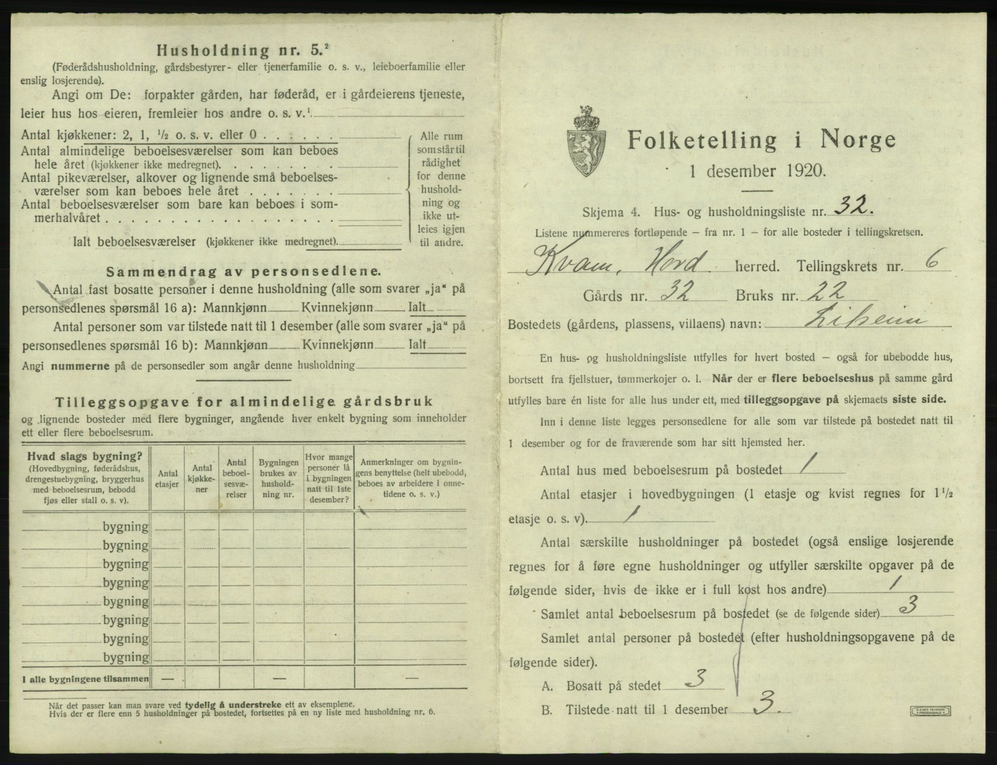 SAB, 1920 census for Kvam, 1920, p. 555