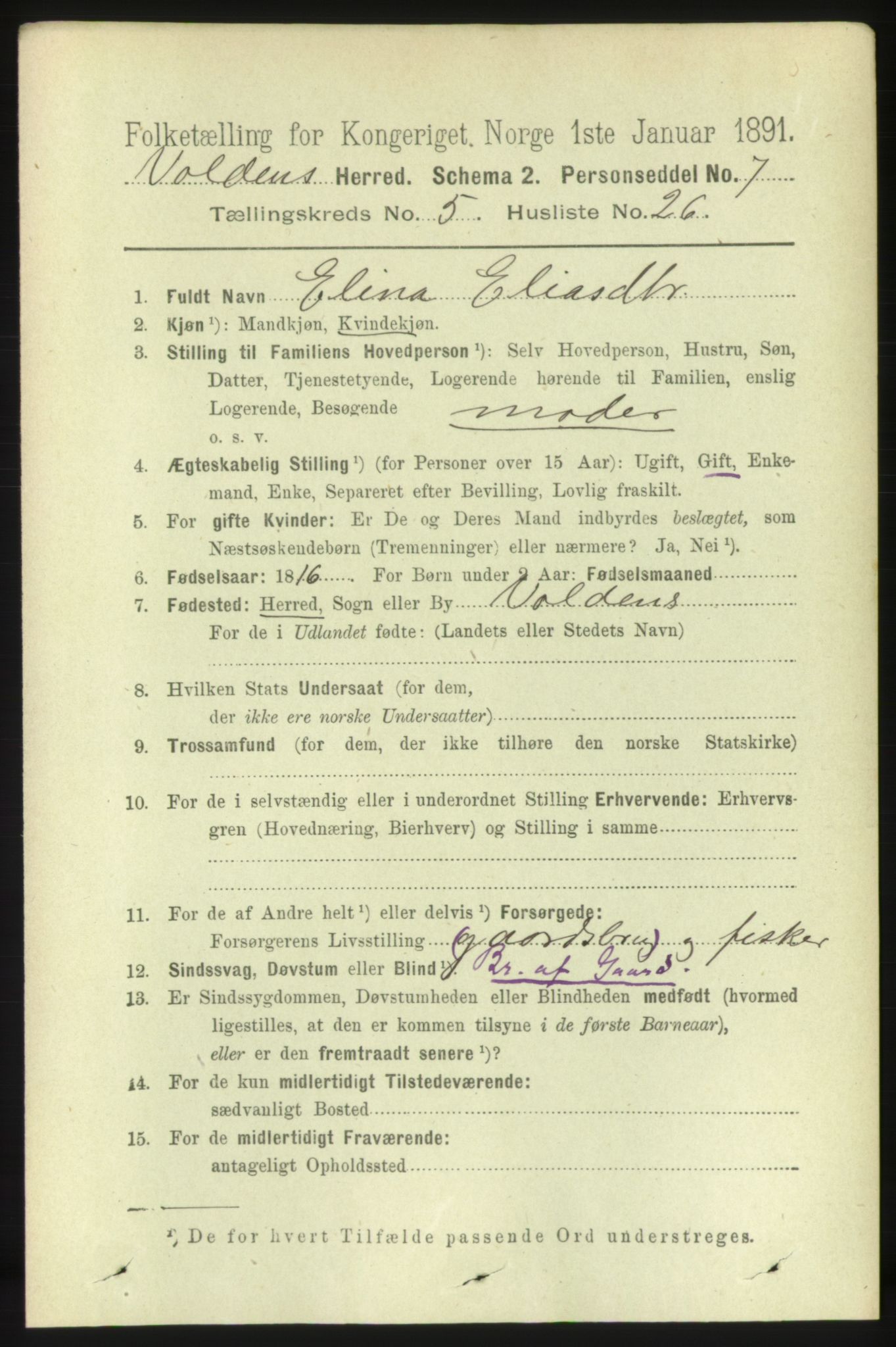 RA, 1891 census for 1519 Volda, 1891, p. 2467