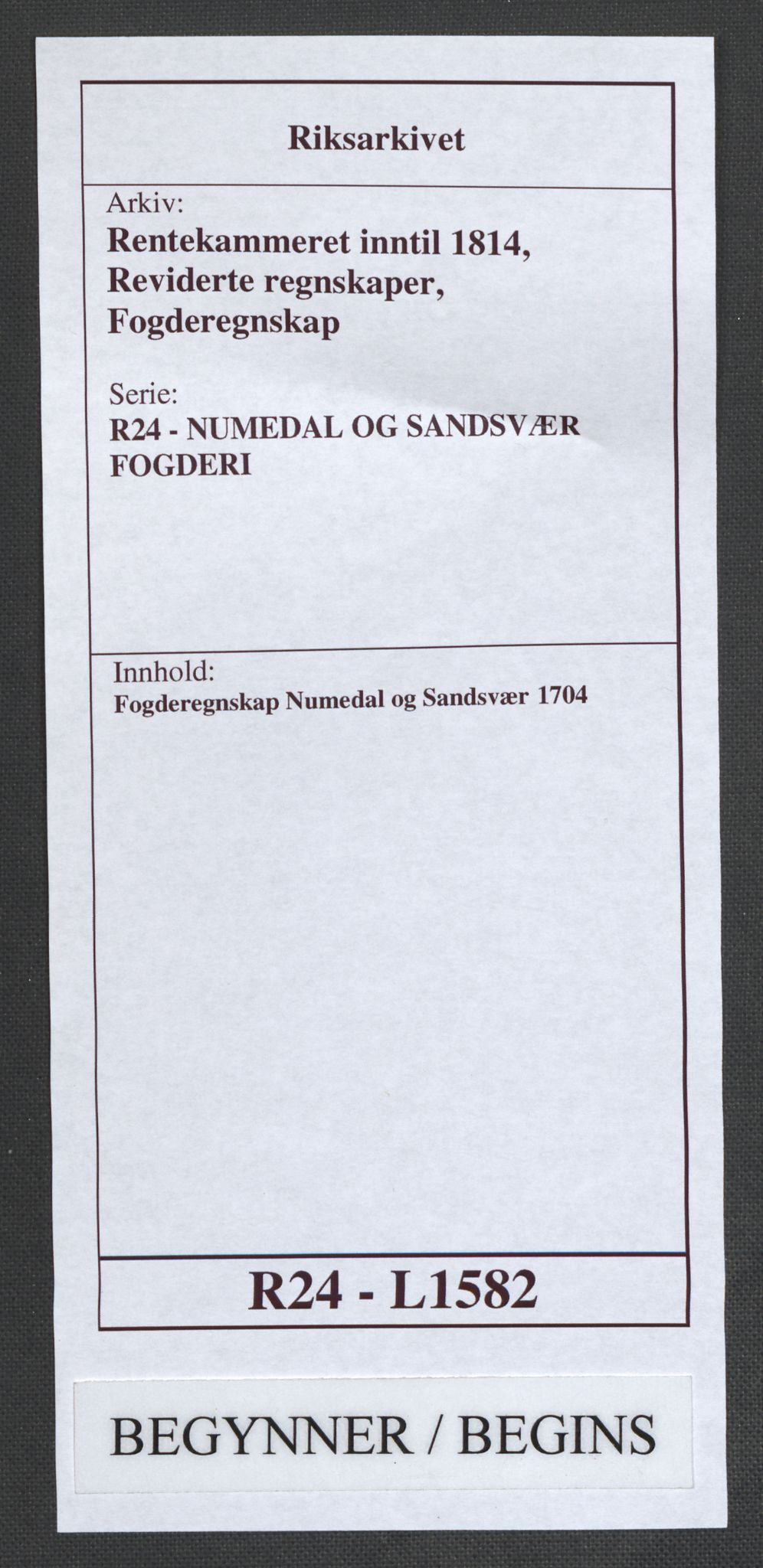 Rentekammeret inntil 1814, Reviderte regnskaper, Fogderegnskap, AV/RA-EA-4092/R24/L1582: Fogderegnskap Numedal og Sandsvær, 1704, p. 1