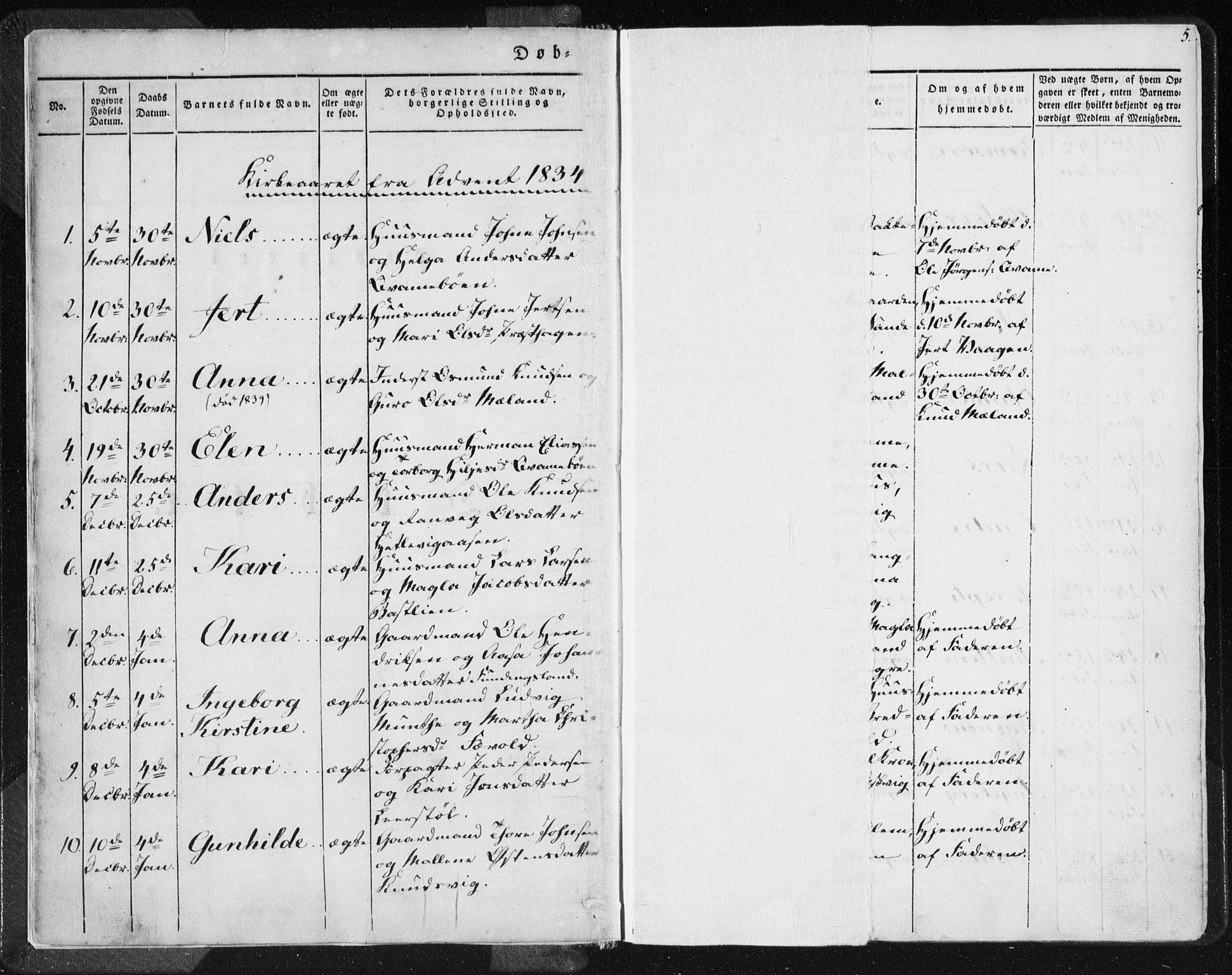 Hjelmeland sokneprestkontor, AV/SAST-A-101843/01/IV/L0006: Parish register (official) no. A 6, 1834-1845, p. 5