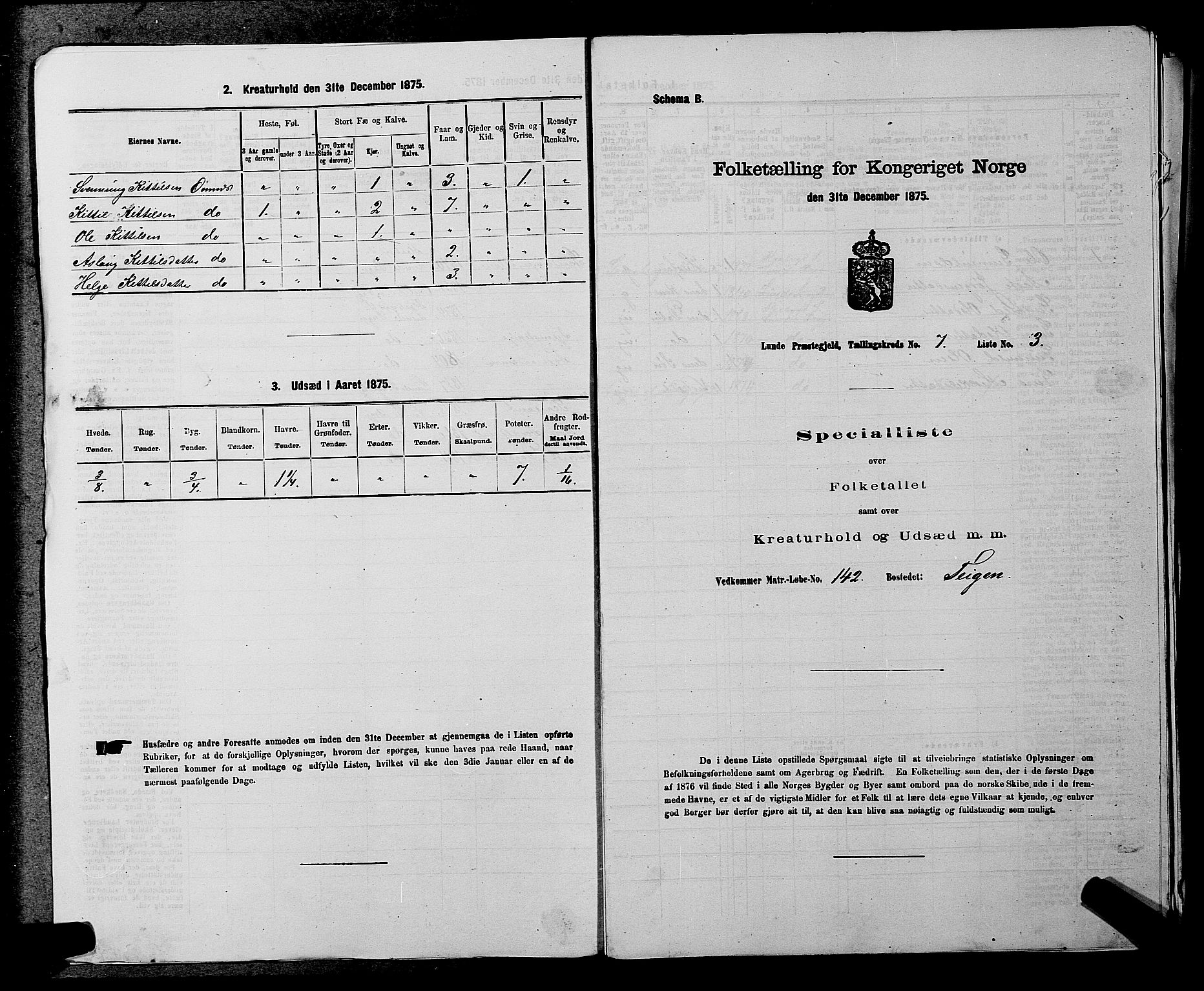 SAKO, 1875 census for 0820P Lunde, 1875, p. 951