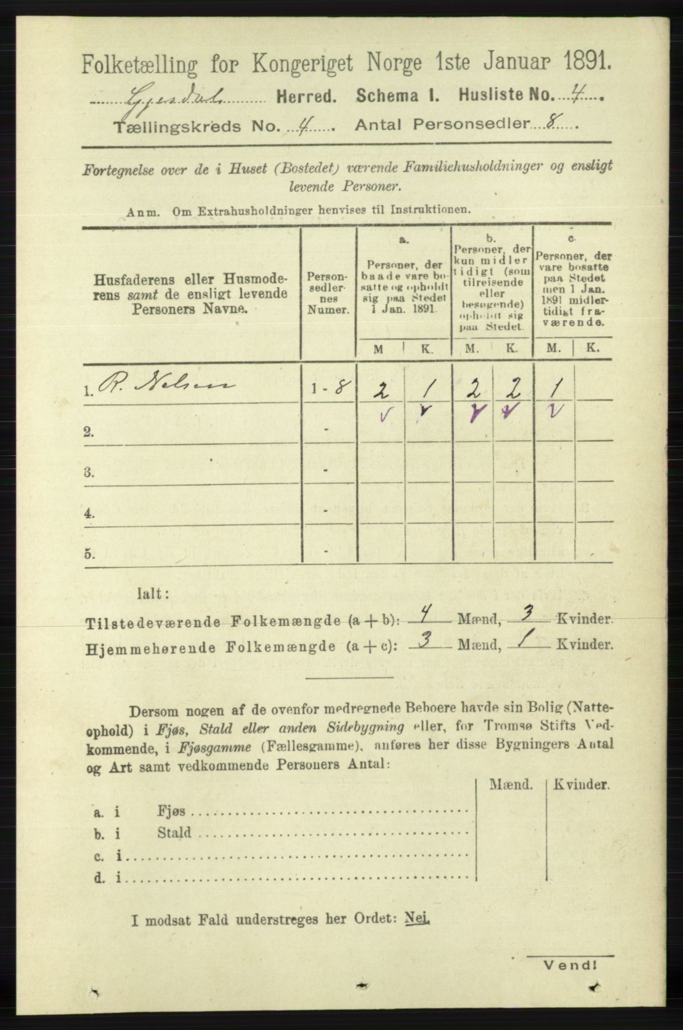 RA, 1891 census for 1122 Gjesdal, 1891, p. 1143