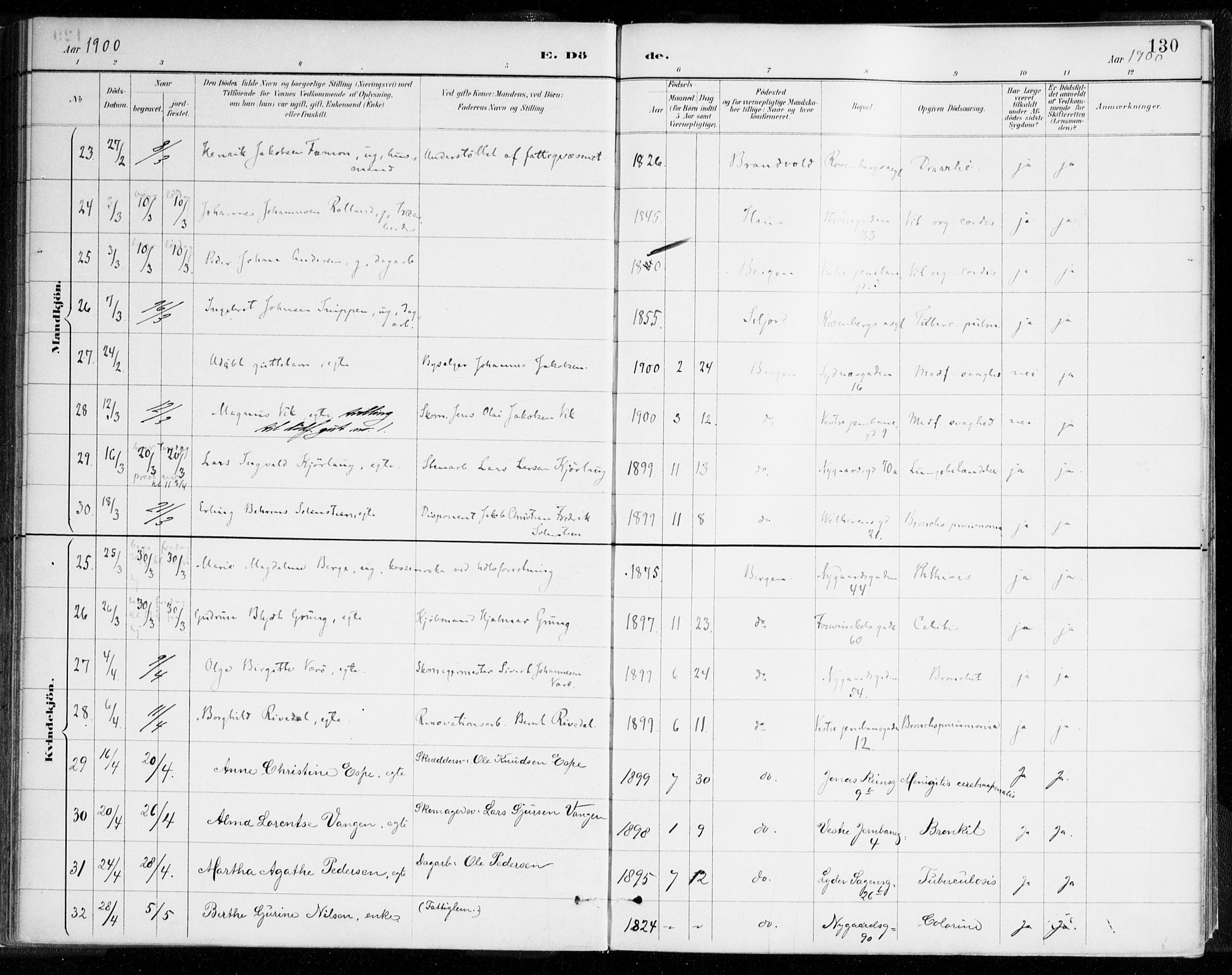 Johanneskirken sokneprestembete, AV/SAB-A-76001/H/Haa/L0019: Parish register (official) no. E 1, 1885-1915, p. 130