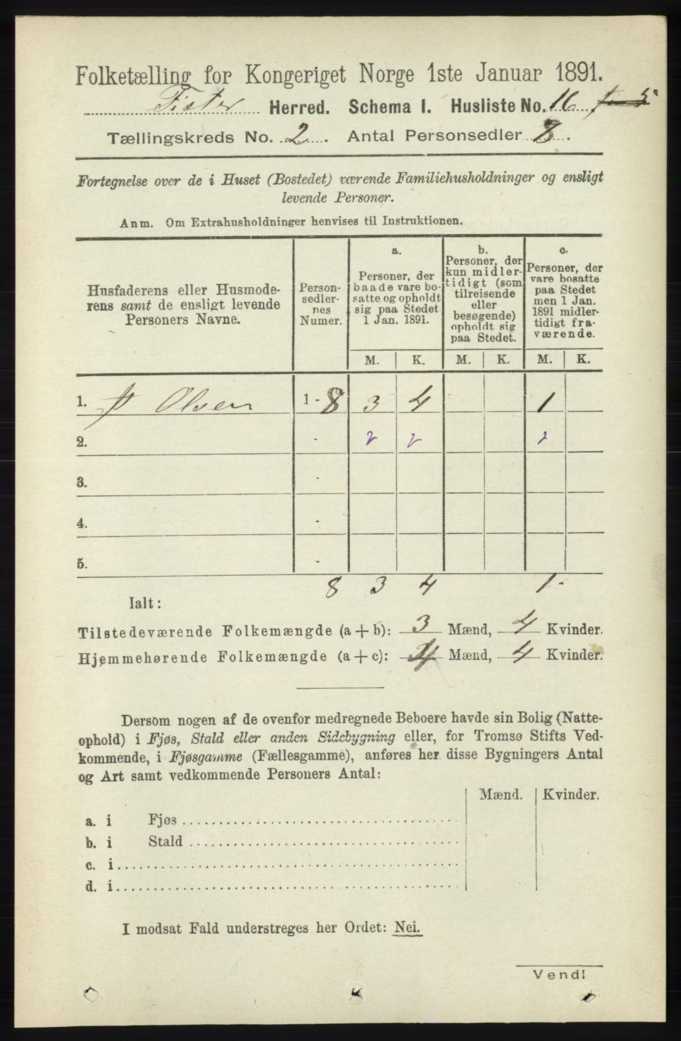 RA, 1891 census for 1132 Fister, 1891, p. 348