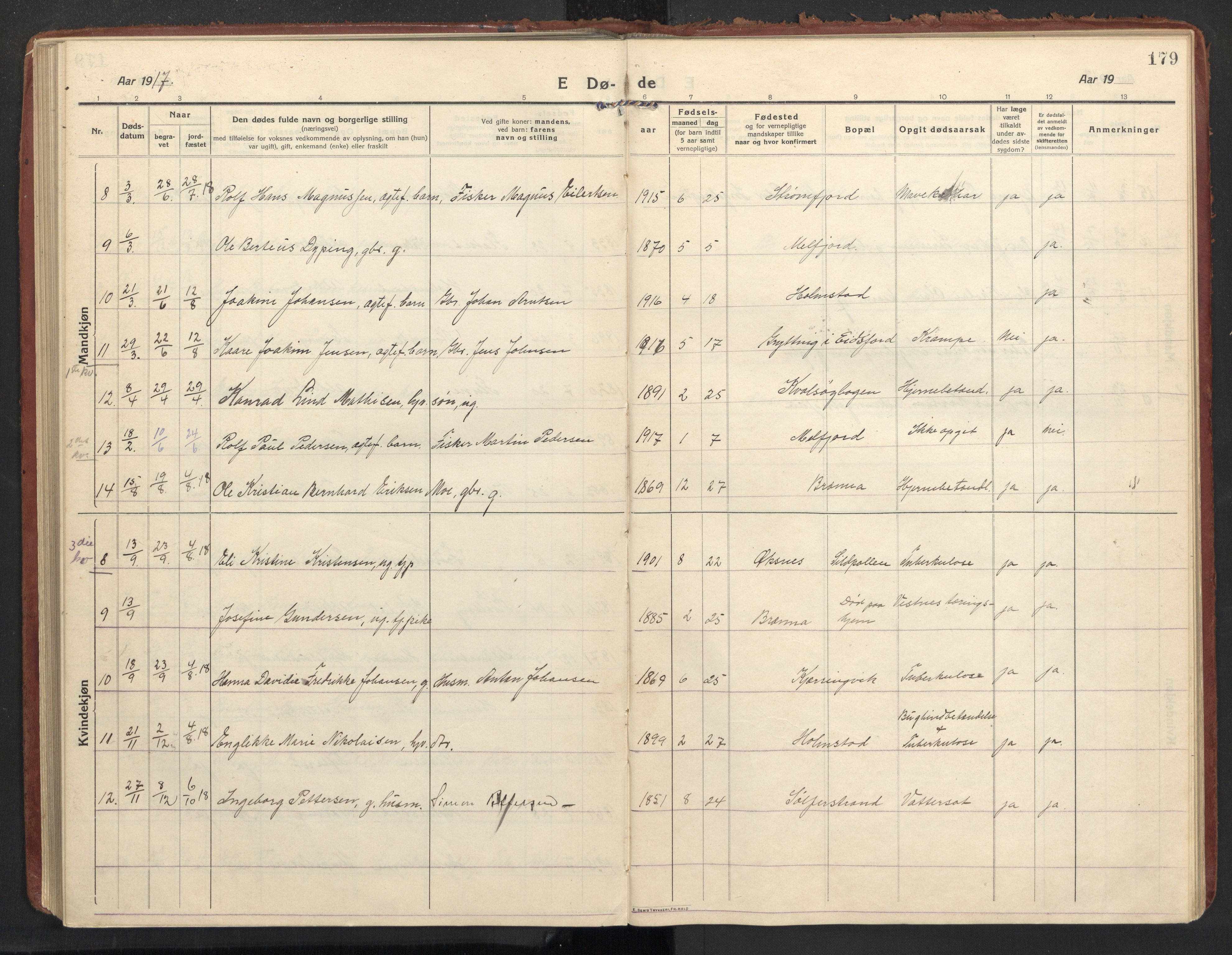 Ministerialprotokoller, klokkerbøker og fødselsregistre - Nordland, AV/SAT-A-1459/890/L1288: Parish register (official) no. 890A03, 1915-1925, p. 179