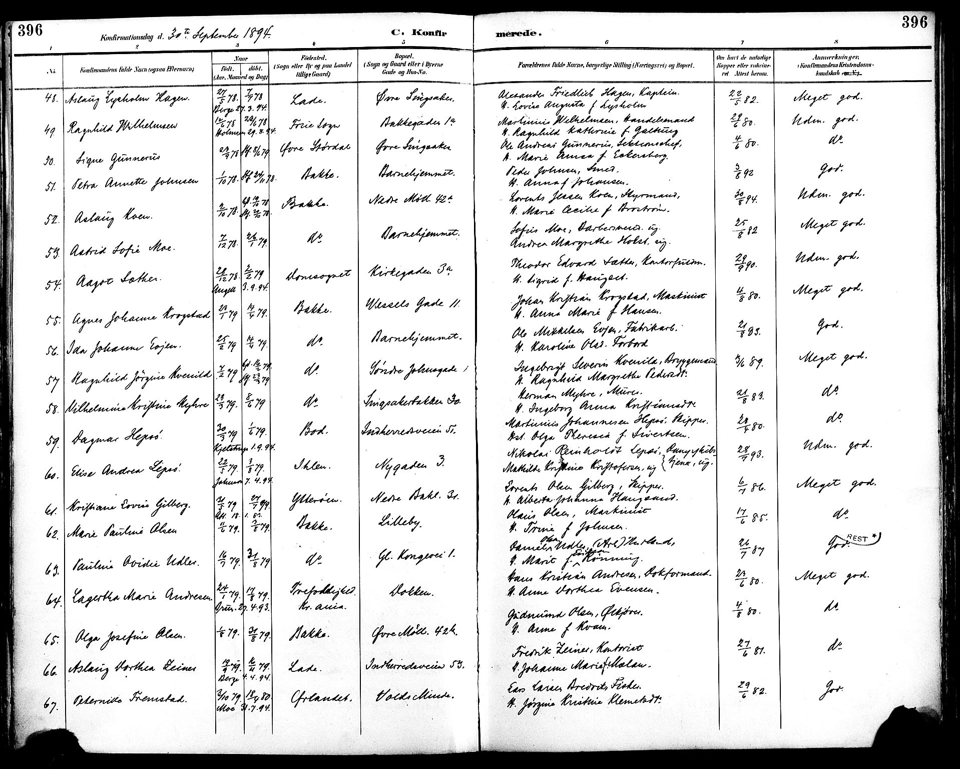 Ministerialprotokoller, klokkerbøker og fødselsregistre - Sør-Trøndelag, SAT/A-1456/604/L0197: Parish register (official) no. 604A18, 1893-1900, p. 396