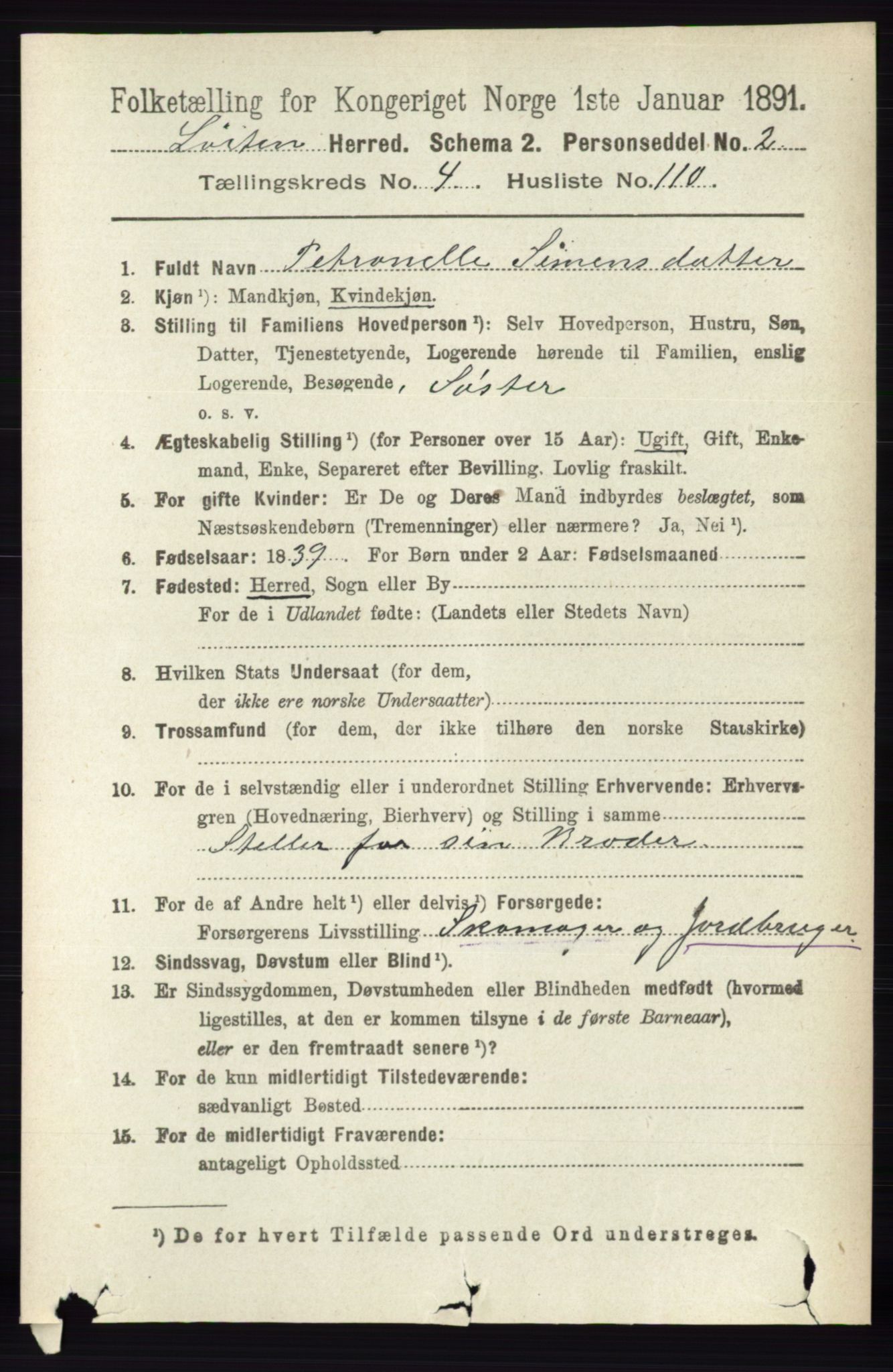 RA, 1891 census for 0415 Løten, 1891, p. 3300