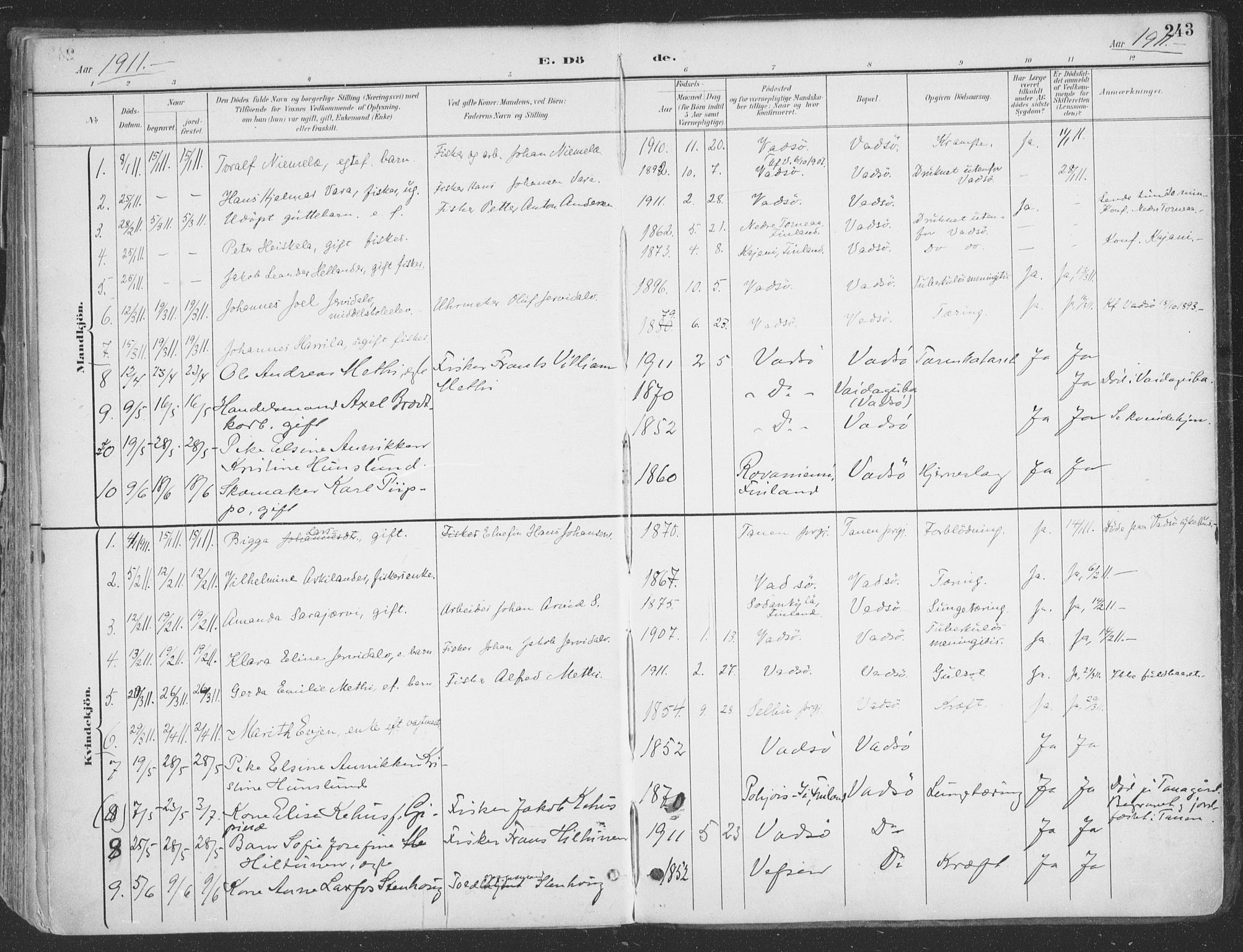 Vadsø sokneprestkontor, SATØ/S-1325/H/Ha/L0007kirke: Parish register (official) no. 7, 1896-1916, p. 243