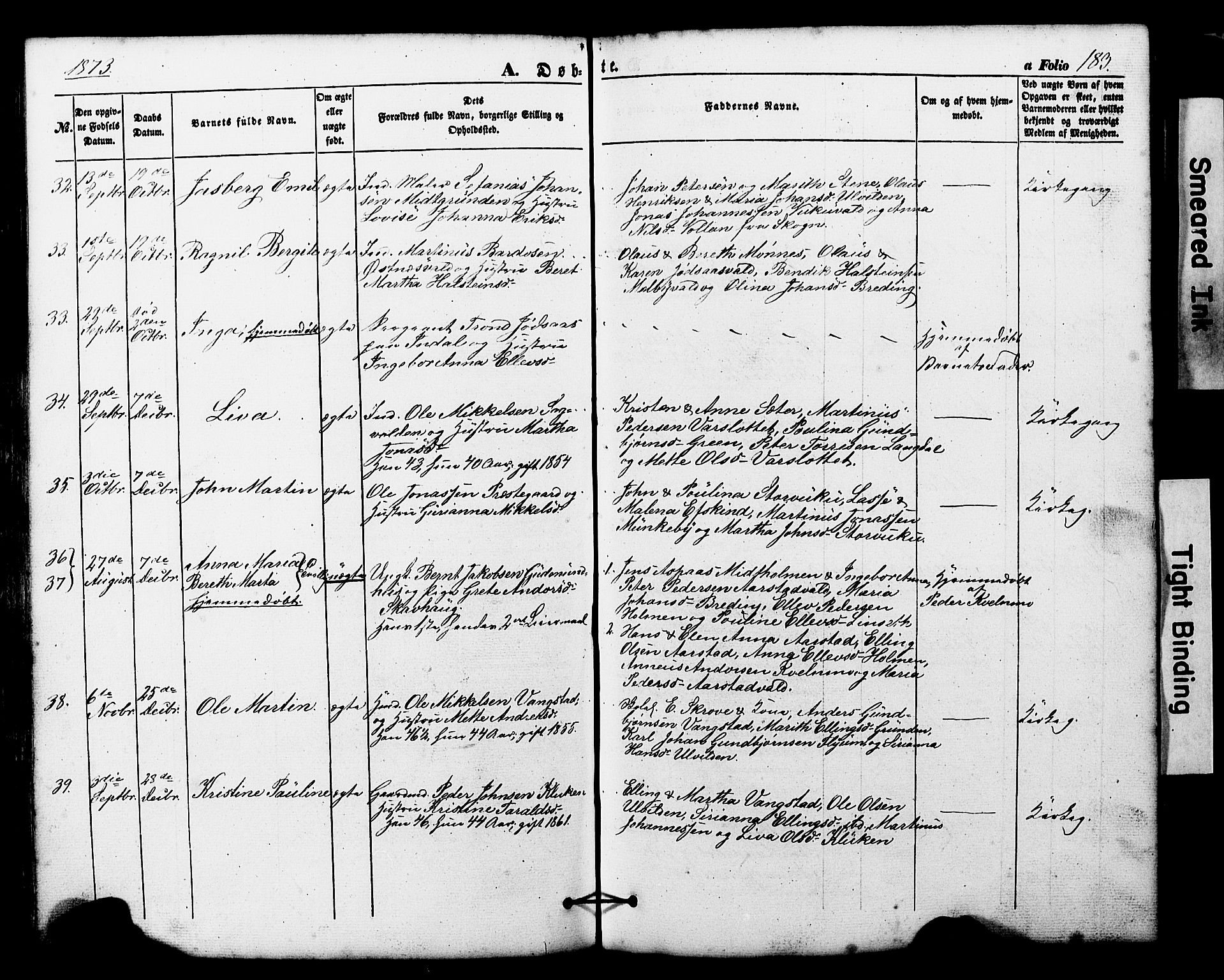 Ministerialprotokoller, klokkerbøker og fødselsregistre - Nord-Trøndelag, SAT/A-1458/724/L0268: Parish register (copy) no. 724C04, 1846-1878, p. 183