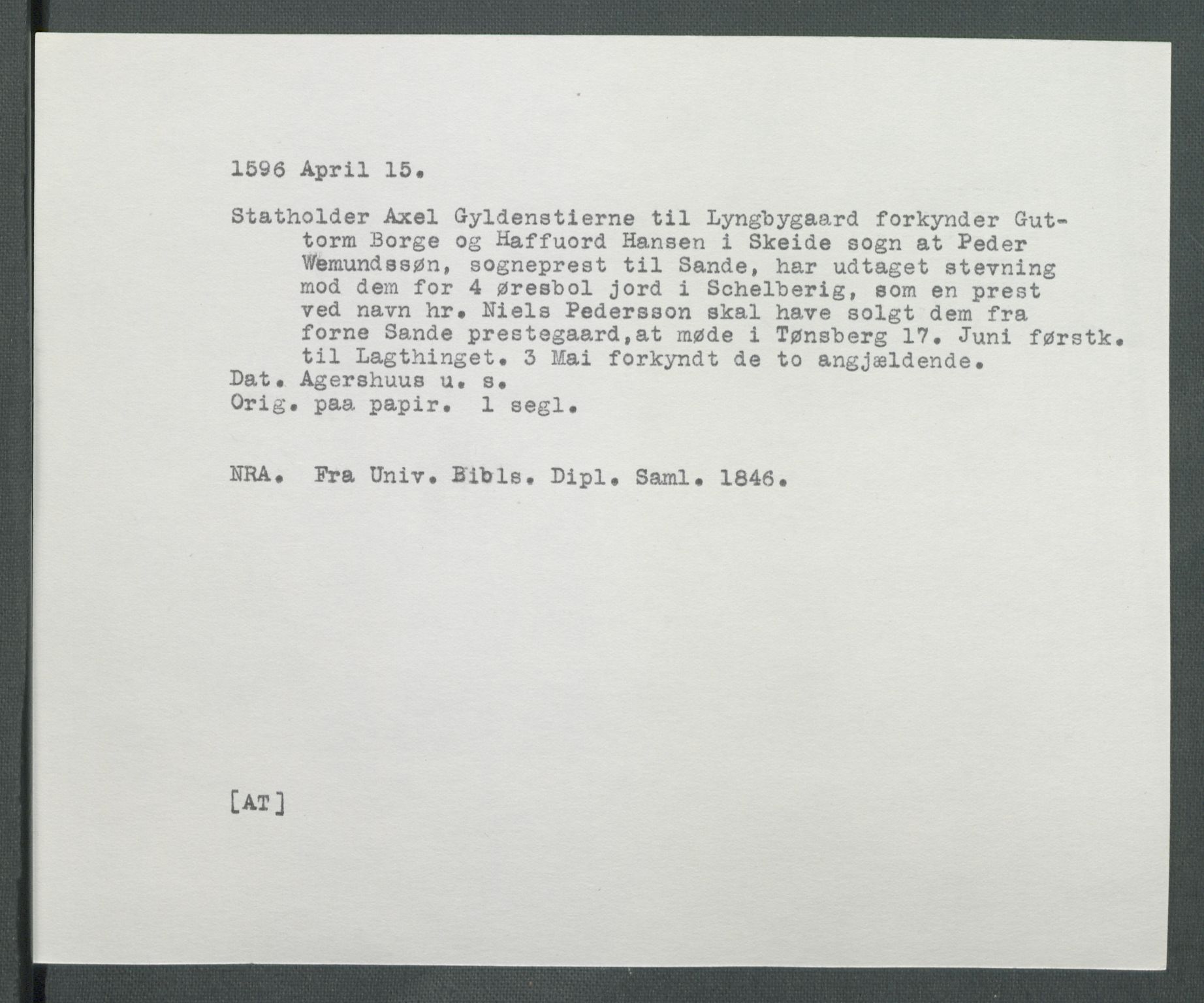 Riksarkivets diplomsamling, AV/RA-EA-5965/F02/L0101: Dokumenter, 1596, p. 16