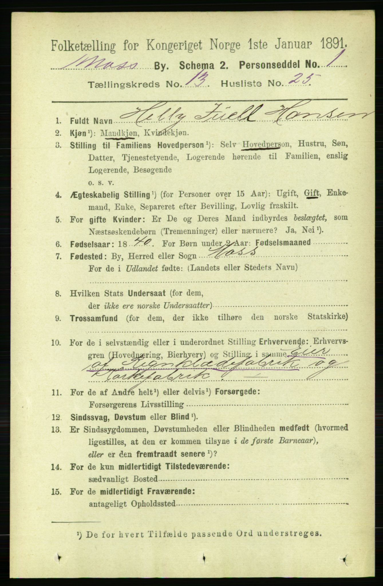 RA, 1891 census for 0104 Moss, 1891, p. 6919