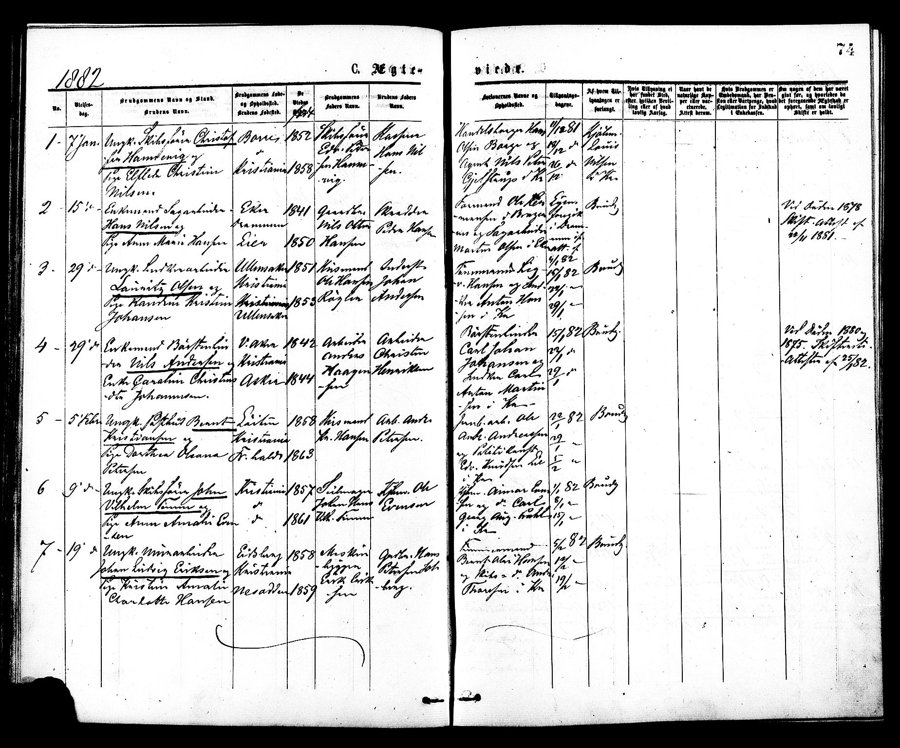 Johannes prestekontor Kirkebøker, AV/SAO-A-10852/F/Fa/L0002: Parish register (official) no. 2, 1875-1882, p. 74