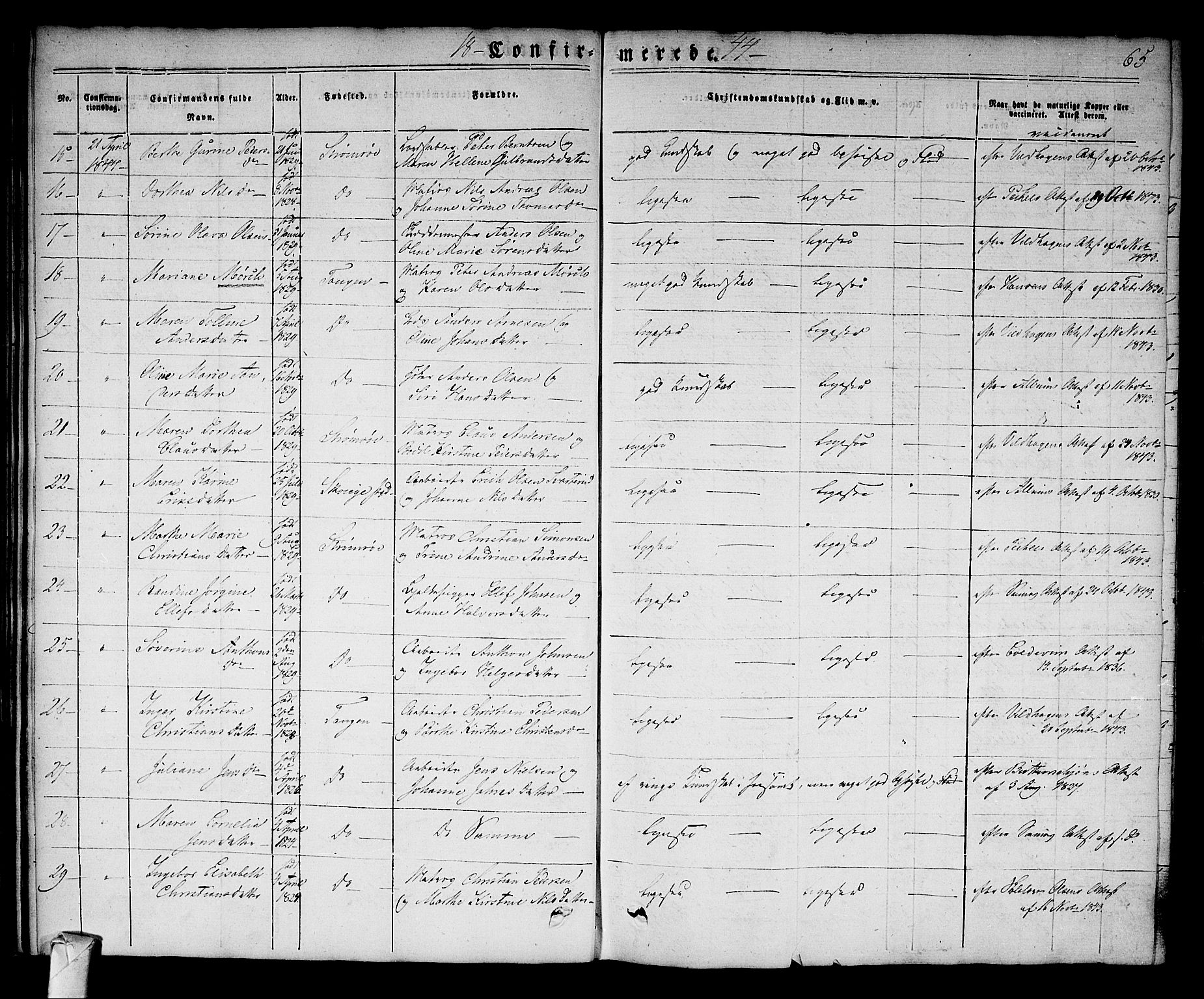 Strømsø kirkebøker, AV/SAKO-A-246/F/Fa/L0013: Parish register (official) no. I 13, 1830-1847, p. 65