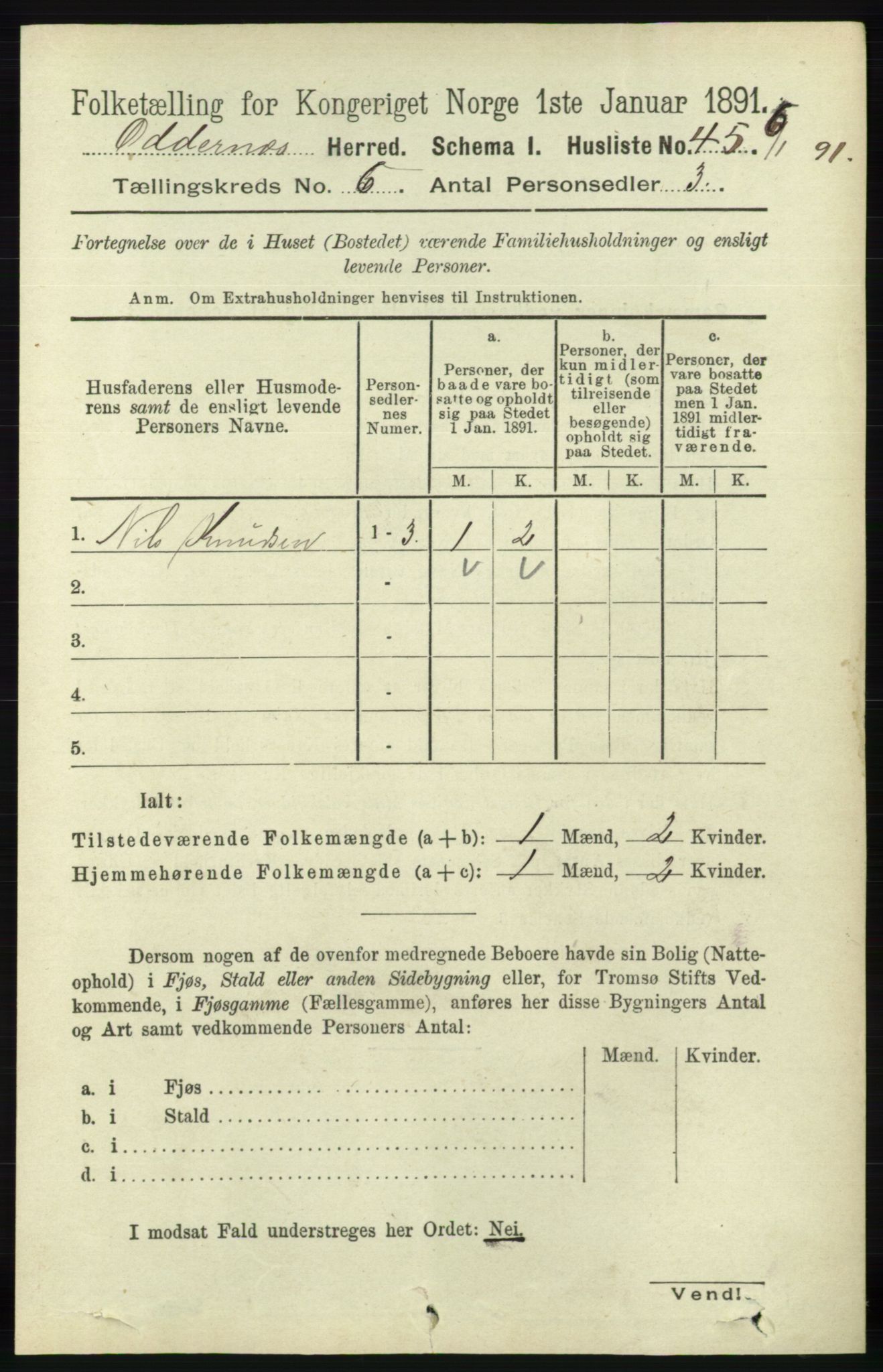 RA, 1891 census for 1012 Oddernes, 1891, p. 2194