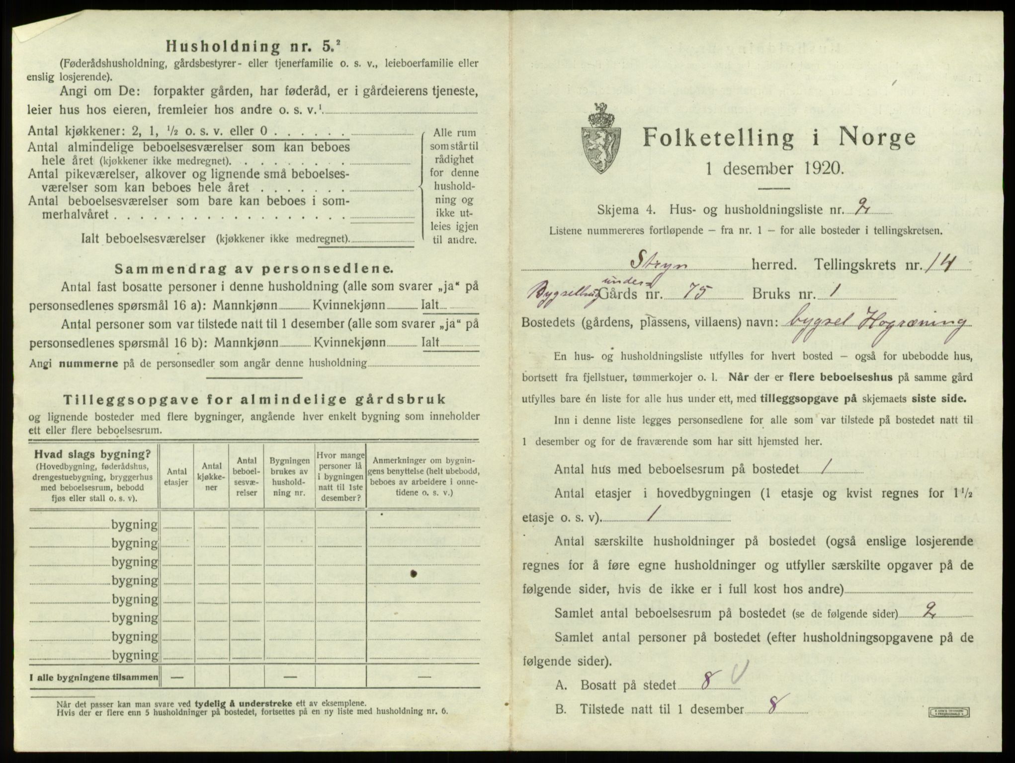 SAB, 1920 census for Stryn, 1920, p. 852