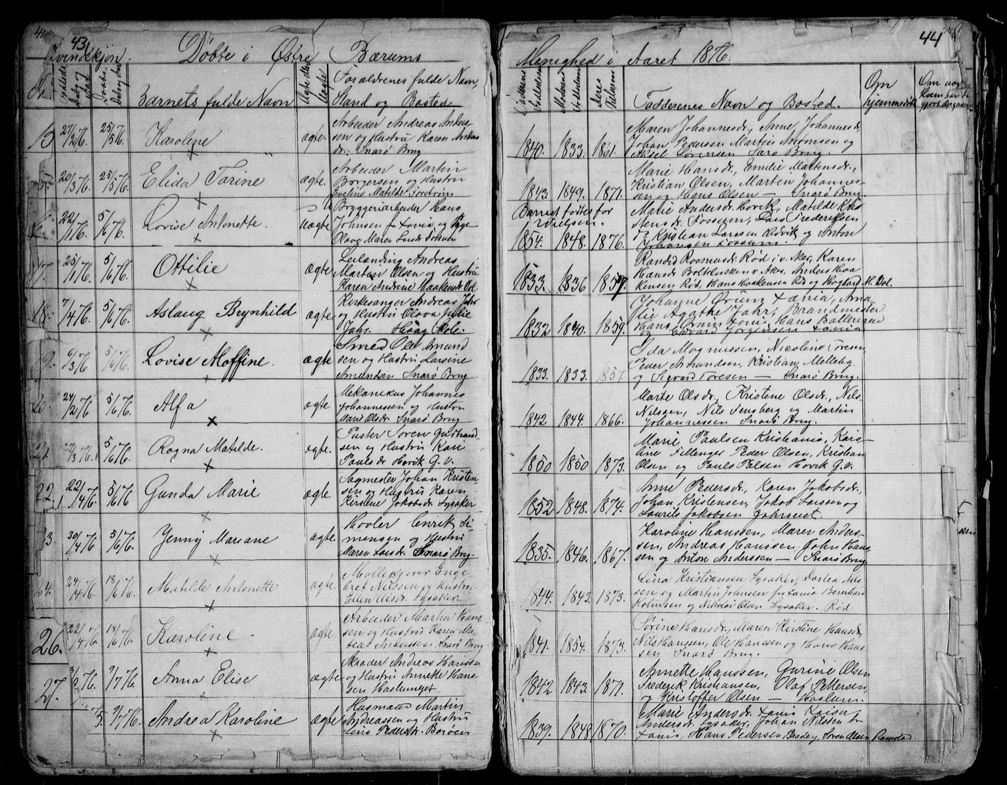 Asker prestekontor Kirkebøker, AV/SAO-A-10256a/G/Gc/L0002: Parish register (copy) no. III 2, 1874-1883, p. 43-44