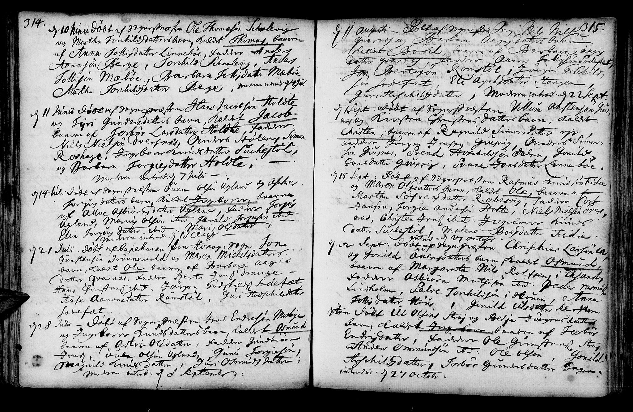 Oddernes sokneprestkontor, SAK/1111-0033/F/Fa/Faa/L0001: Parish register (official) no. A 1, 1692-1718, p. 314-315