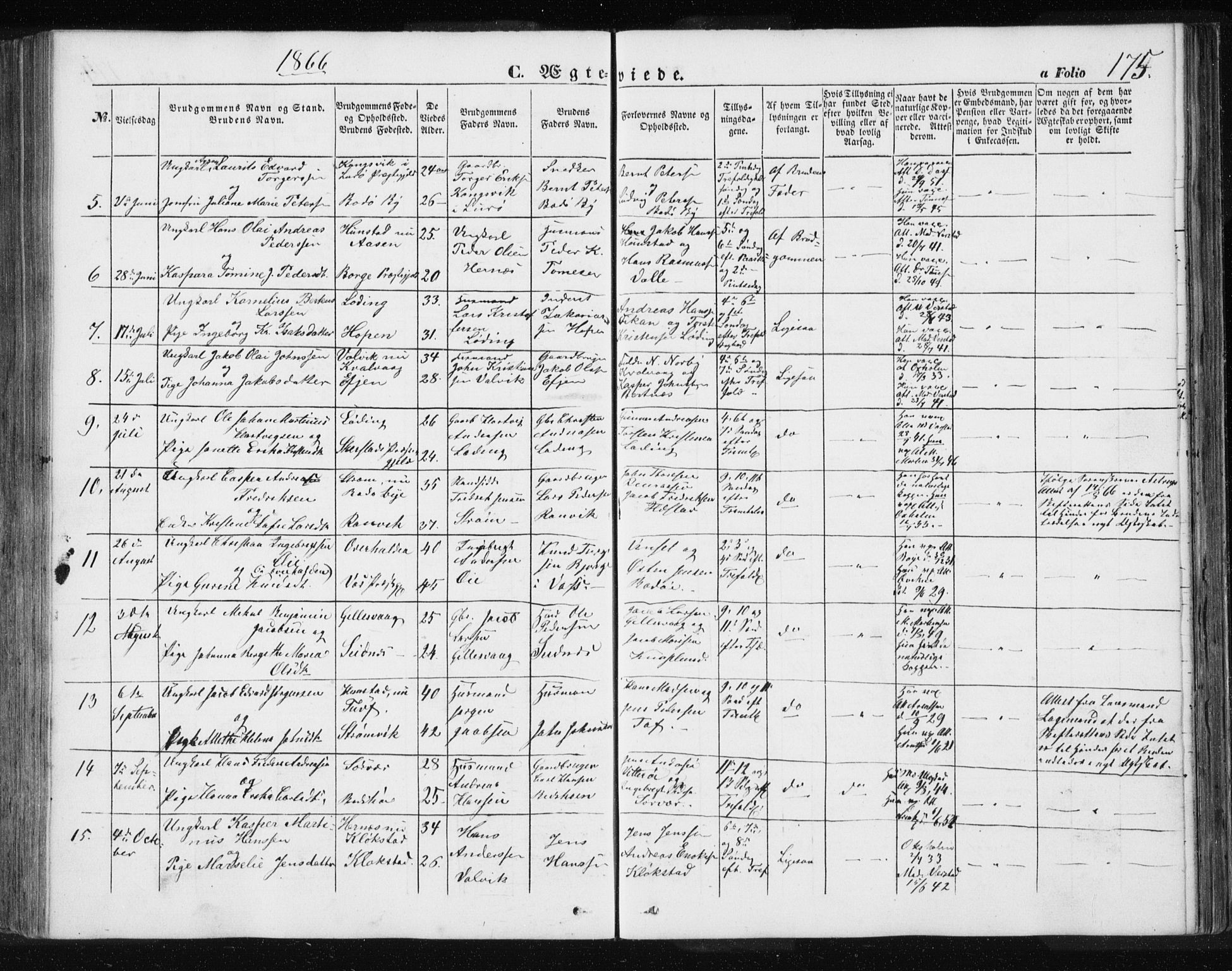 Ministerialprotokoller, klokkerbøker og fødselsregistre - Nordland, AV/SAT-A-1459/801/L0028: Parish register (copy) no. 801C03, 1855-1867, p. 175