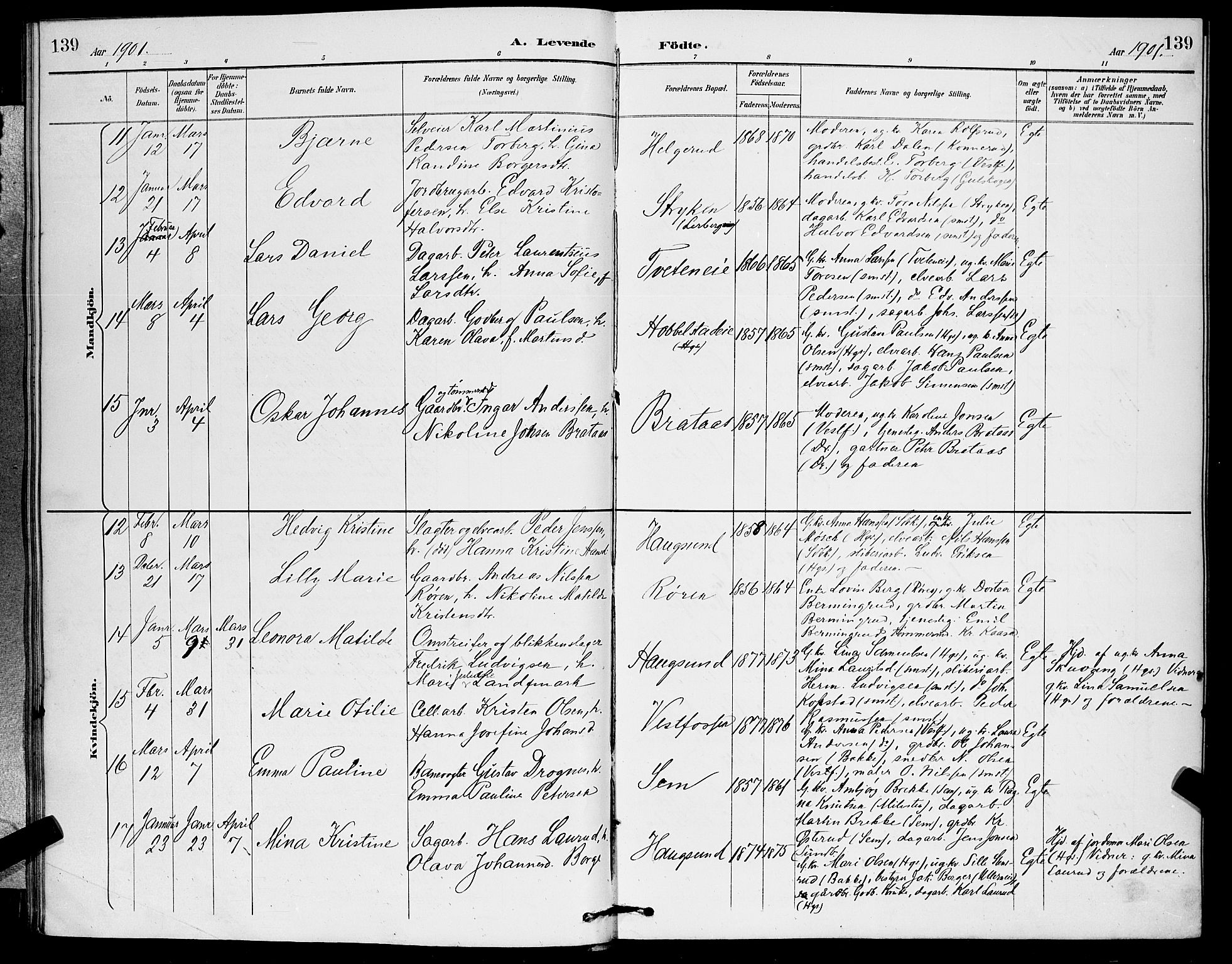 Eiker kirkebøker, SAKO/A-4/G/Ga/L0007: Parish register (copy) no. I 7, 1893-1902, p. 139