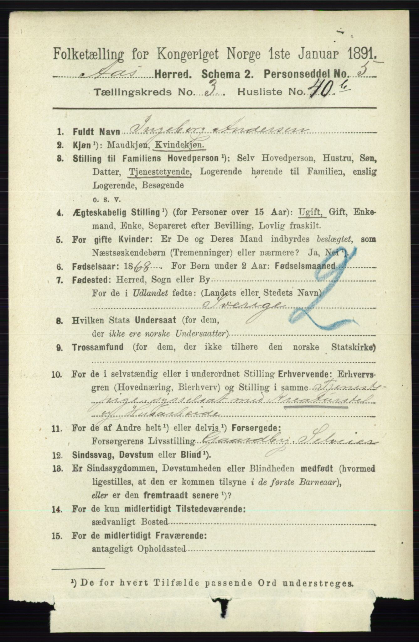 RA, 1891 census for 0214 Ås, 1891, p. 2980