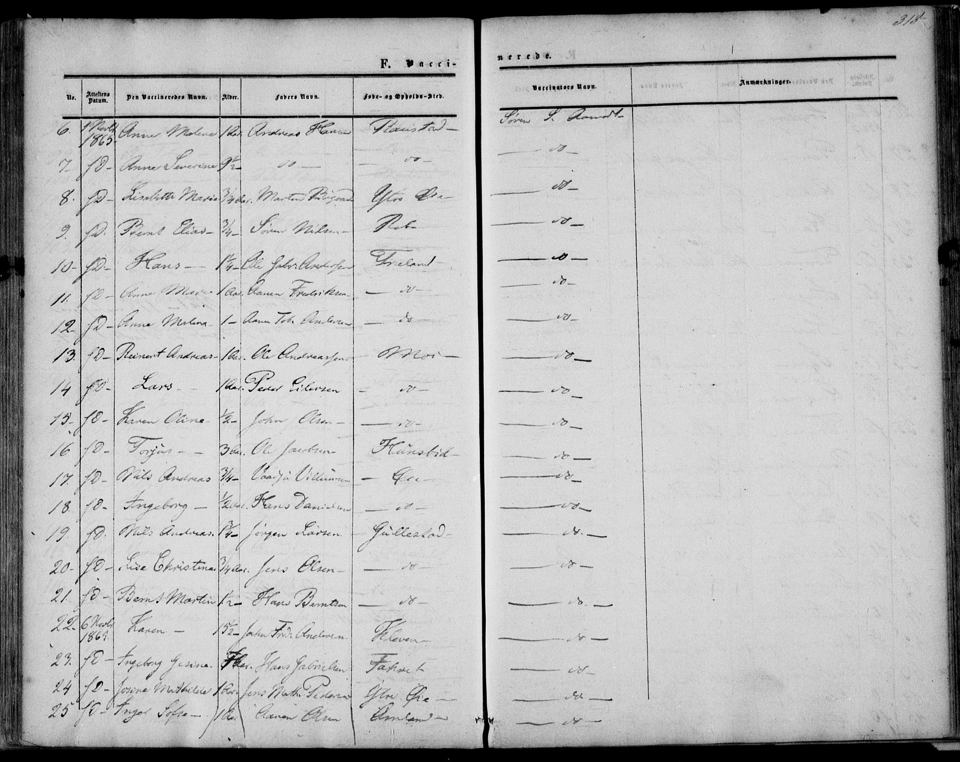 Kvinesdal sokneprestkontor, AV/SAK-1111-0026/F/Fa/Fab/L0006: Parish register (official) no. A 6, 1857-1869, p. 313