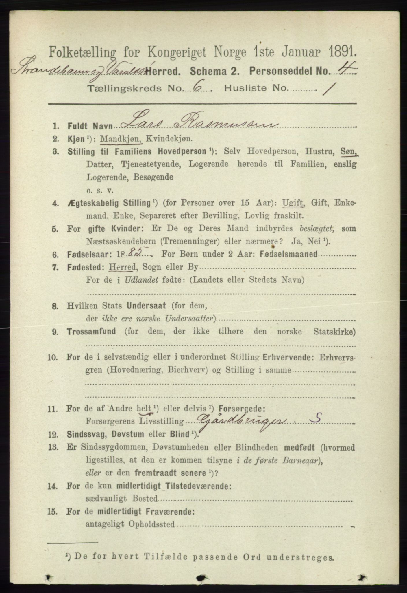 RA, 1891 census for 1226 Strandebarm og Varaldsøy, 1891, p. 2433