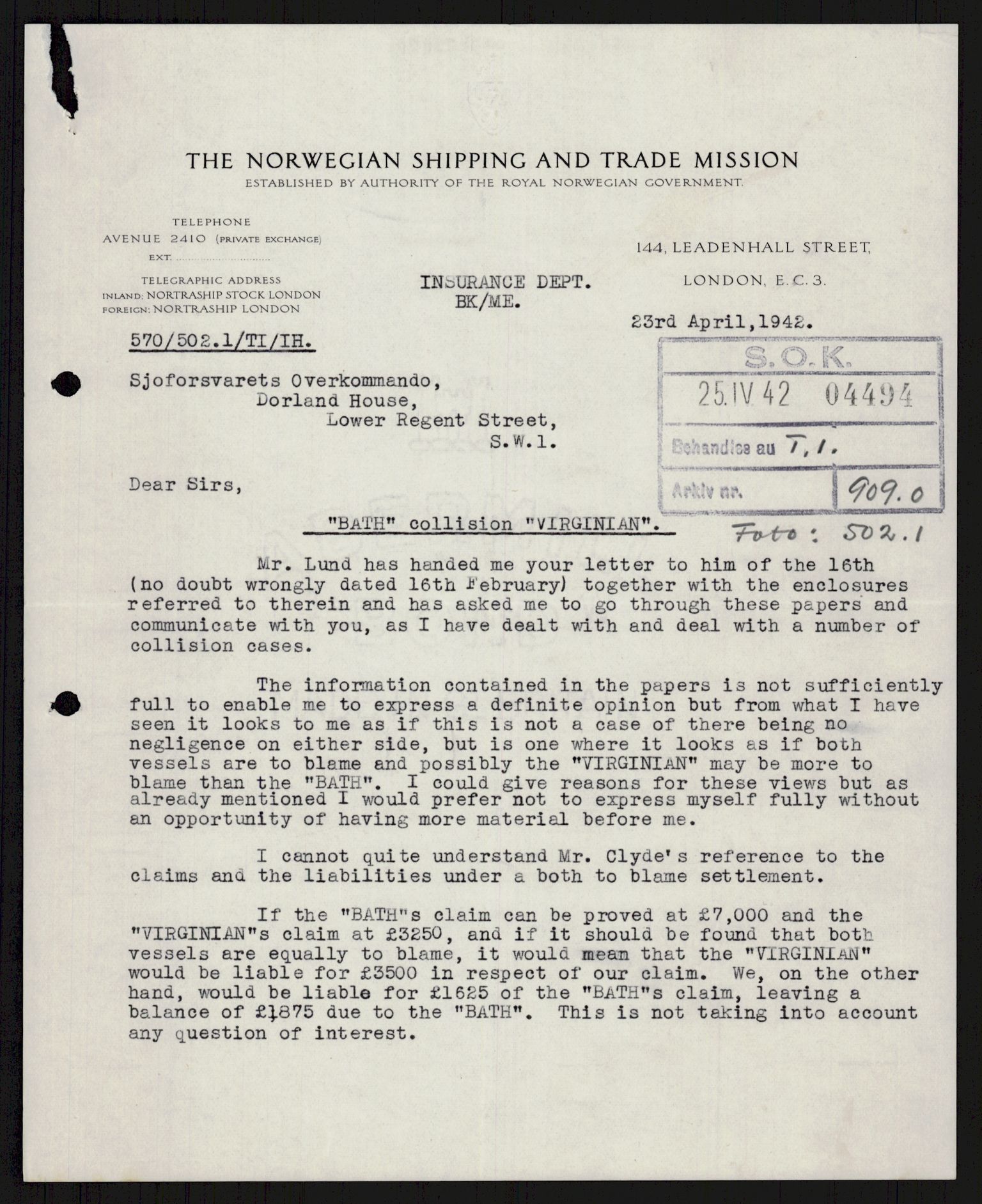 Forsvaret, Sjøforsvarets overkommando, AV/RA-RAFA-2035/D/Dc/L0305: --, 1940-1946, p. 886