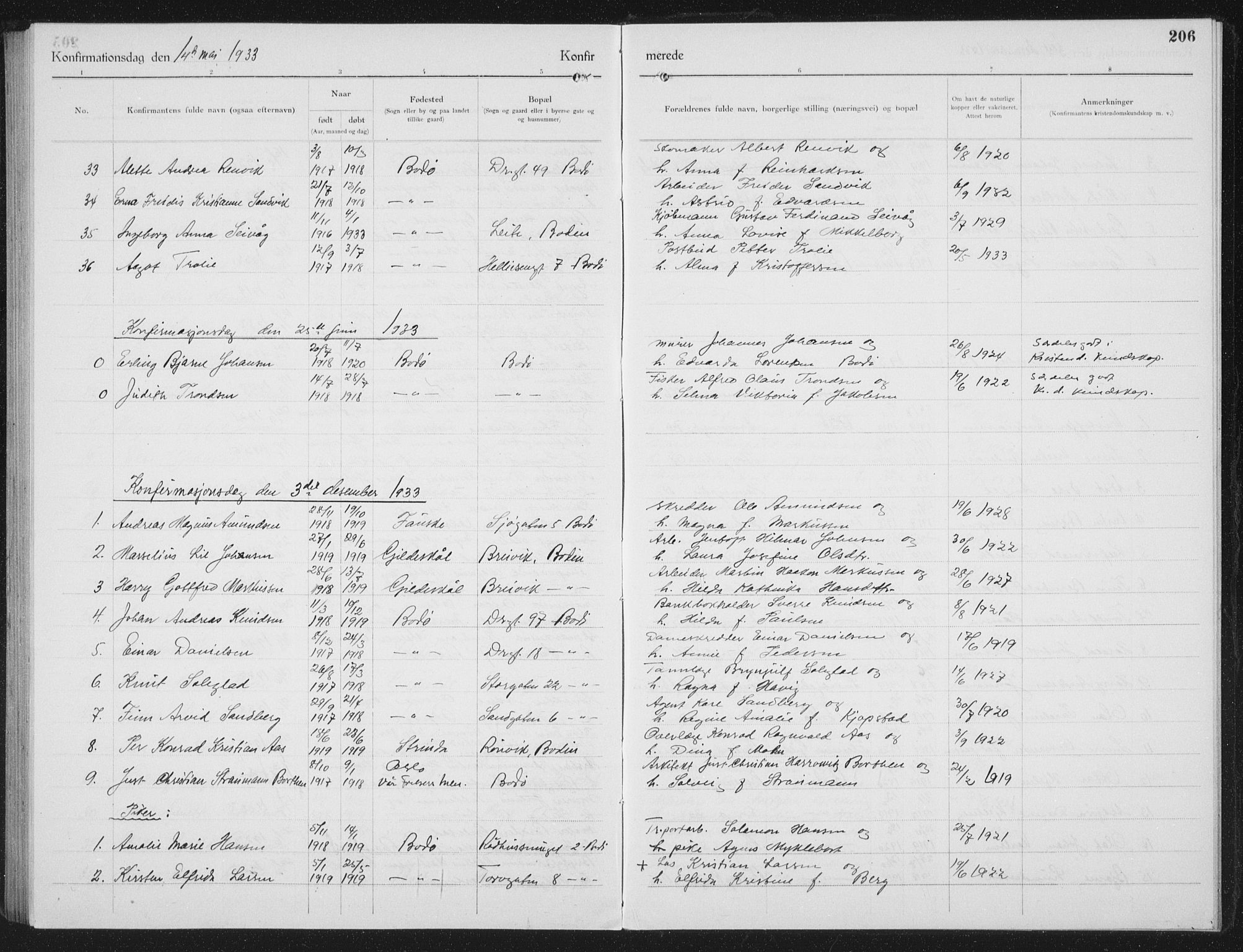 Ministerialprotokoller, klokkerbøker og fødselsregistre - Nordland, AV/SAT-A-1459/801/L0037: Parish register (copy) no. 801C12, 1921-1937, p. 206