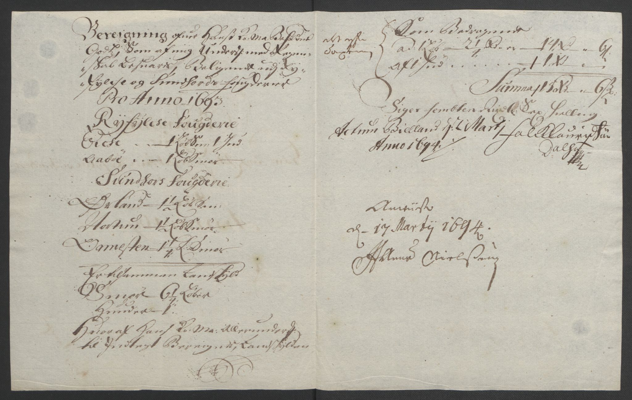 Rentekammeret inntil 1814, Reviderte regnskaper, Fogderegnskap, AV/RA-EA-4092/R48/L2974: Fogderegnskap Sunnhordland og Hardanger, 1693, p. 70