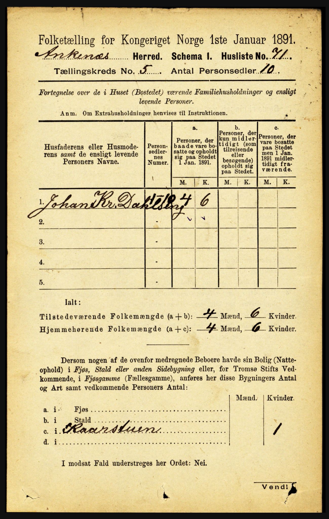 RA, 1891 census for 1855 Ankenes, 1891, p. 2740