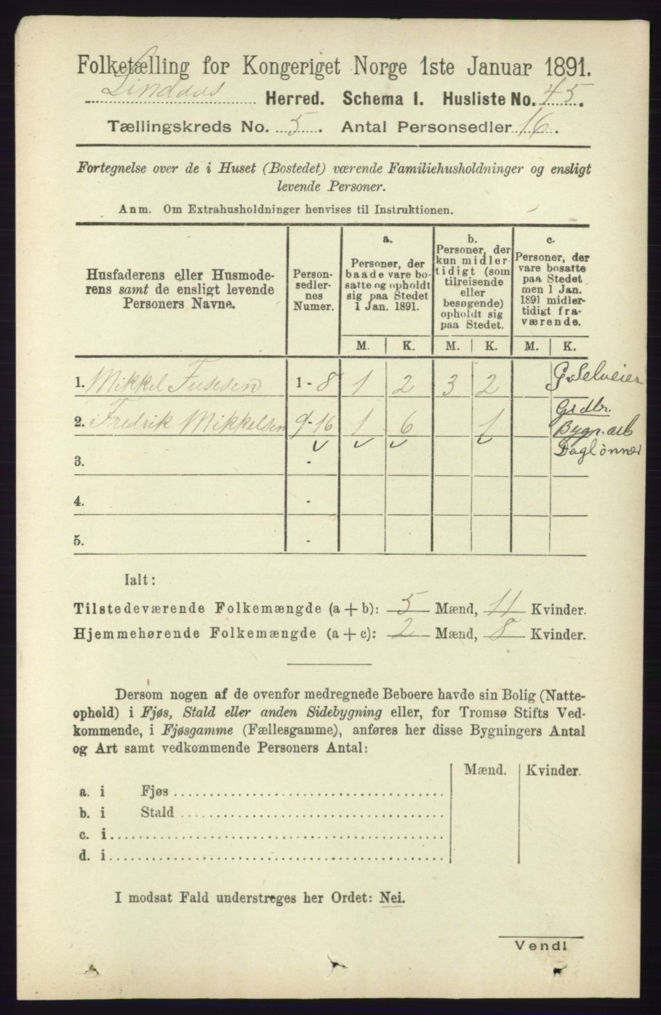 RA, 1891 census for 1263 Lindås, 1891, p. 1441