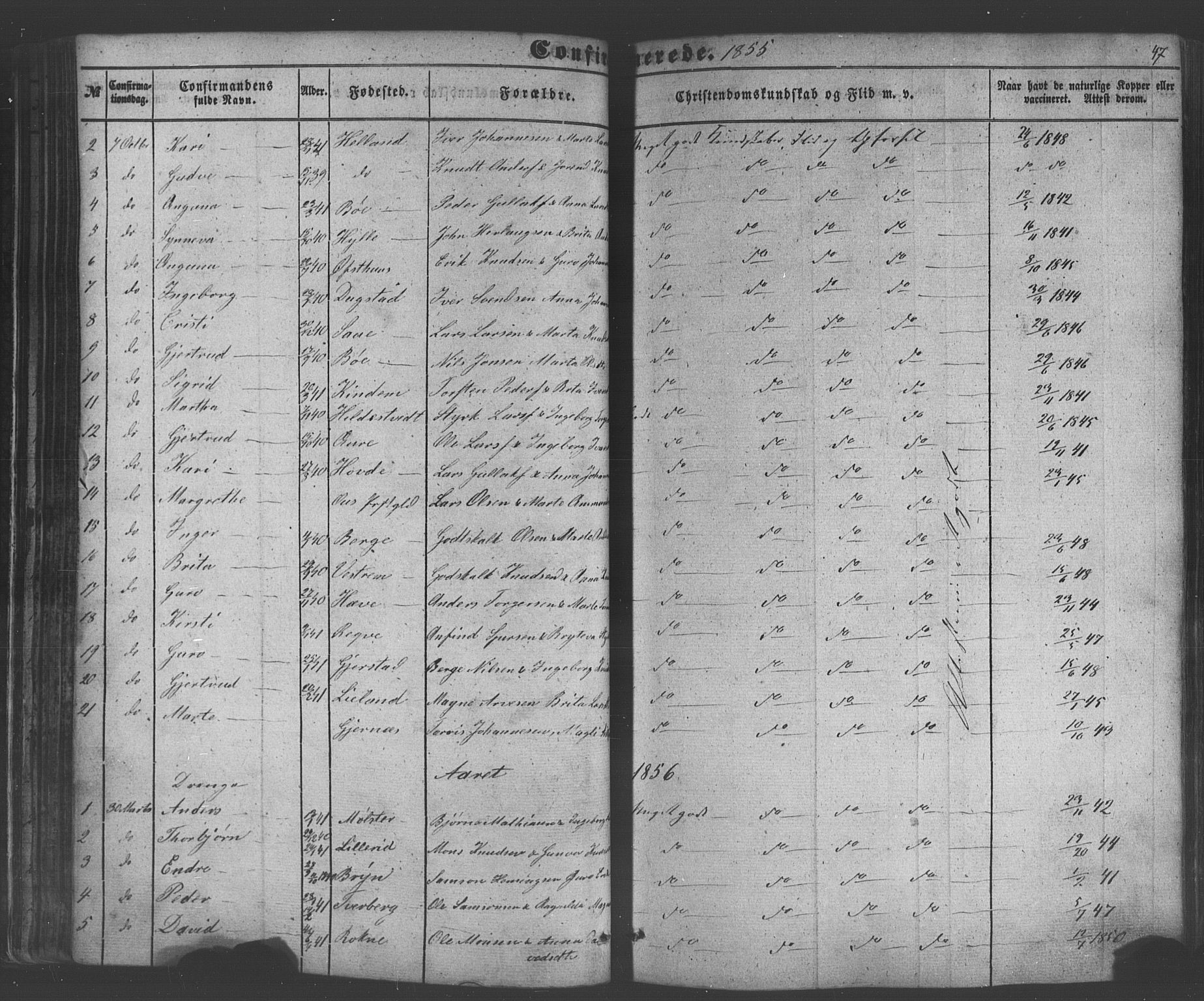 Voss sokneprestembete, SAB/A-79001/H/Haa: Parish register (official) no. A 18, 1848-1876, p. 47