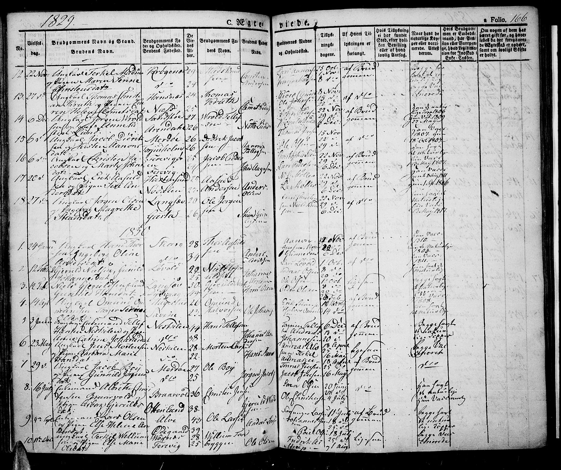 Tromøy sokneprestkontor, SAK/1111-0041/F/Fa/L0003: Parish register (official) no. A 3, 1825-1837, p. 166