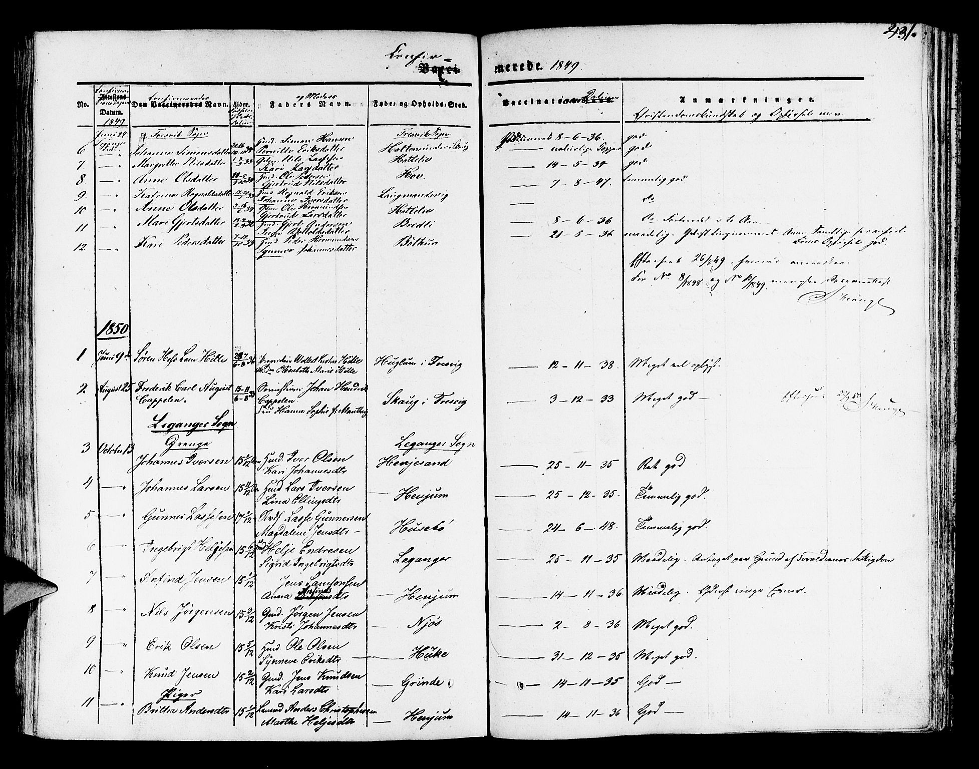 Leikanger sokneprestembete, AV/SAB-A-81001/H/Haa/Haaa/L0007: Parish register (official) no. A 7, 1838-1851, p. 431