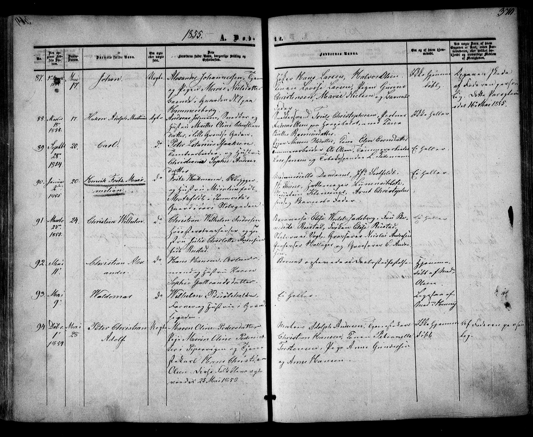Oslo domkirke Kirkebøker, SAO/A-10752/F/Fa/L0014: Parish register (official) no. 14, 1850-1857, p. 370