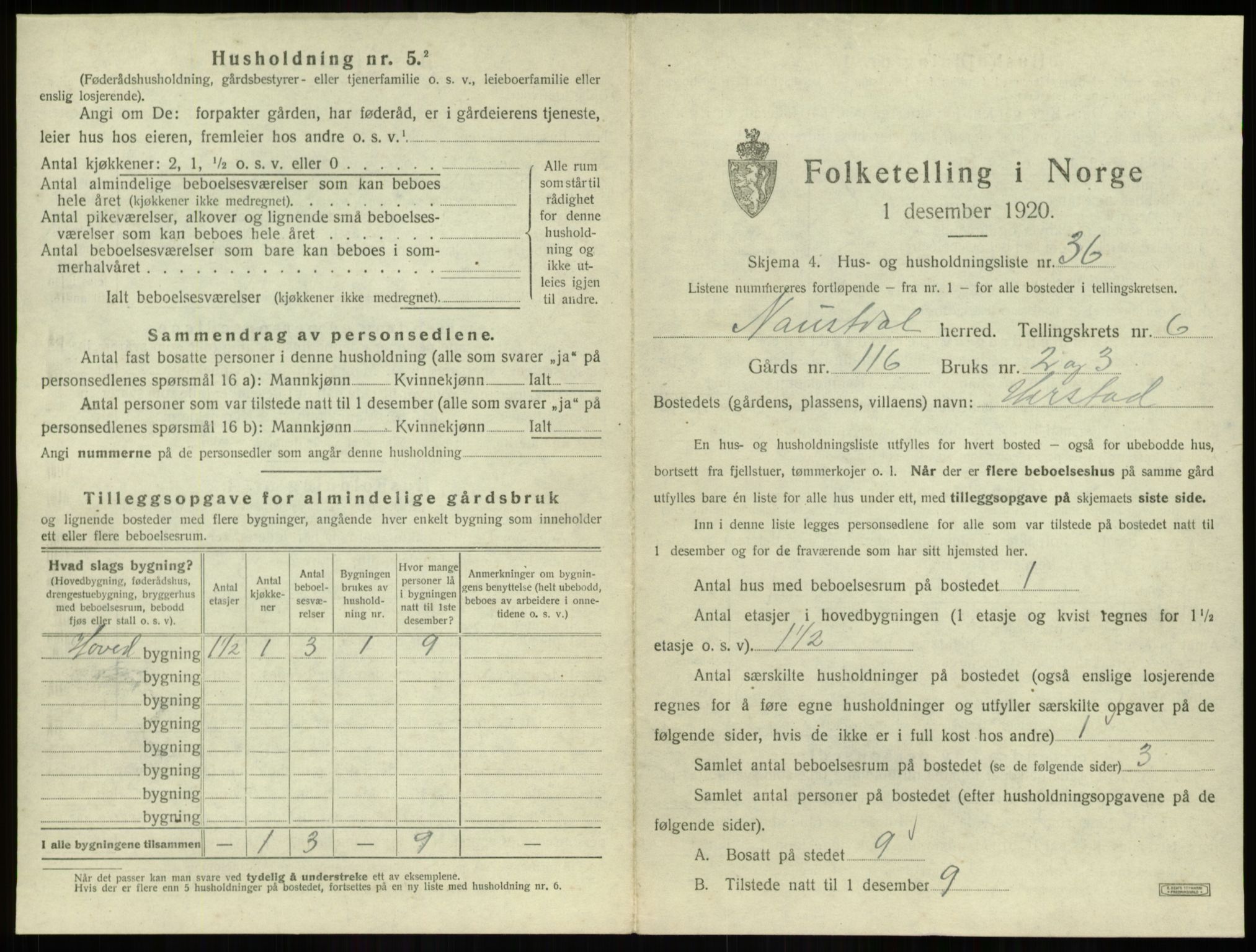 SAB, 1920 census for Naustdal, 1920, p. 582