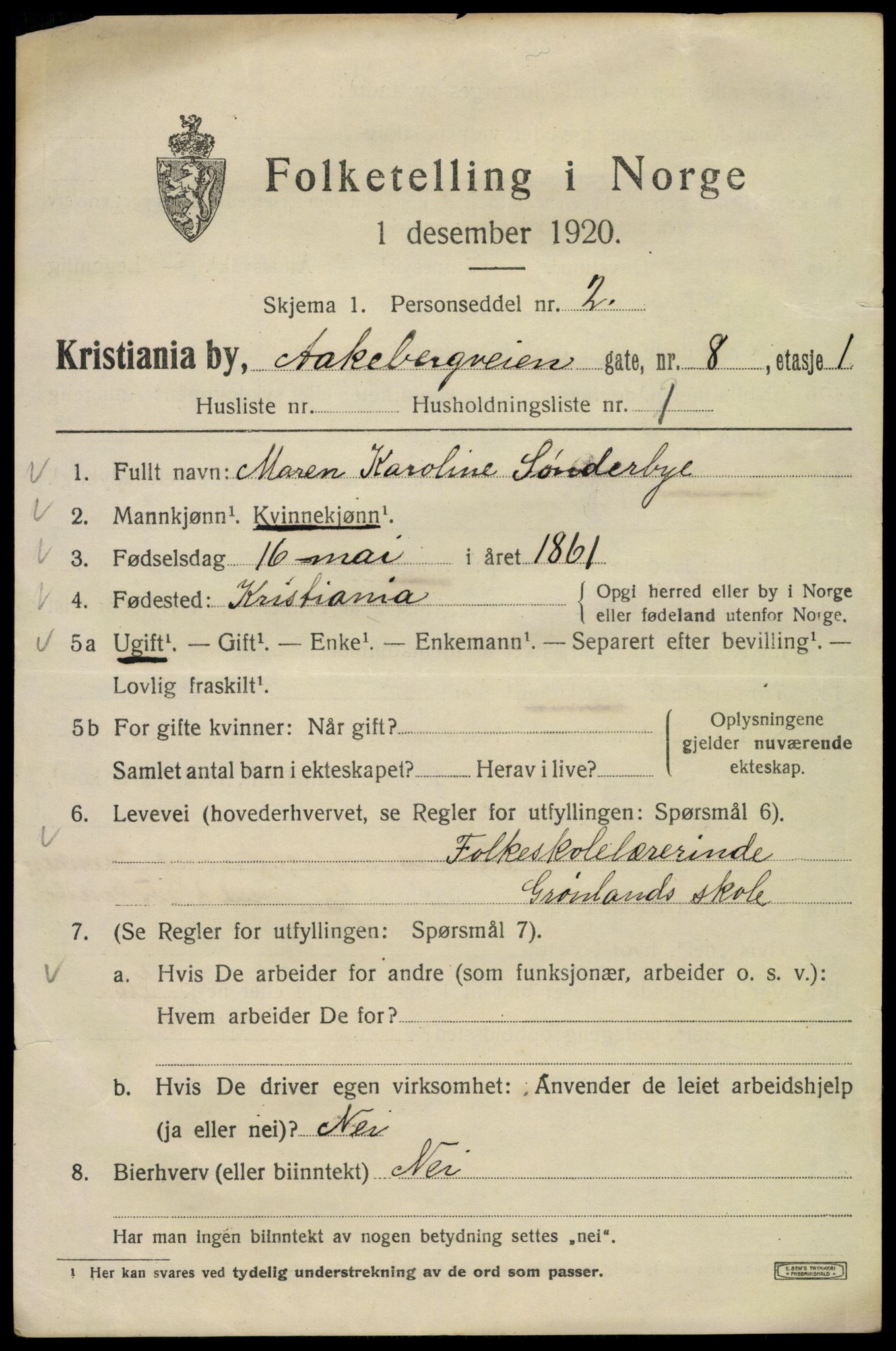 SAO, 1920 census for Kristiania, 1920, p. 133983