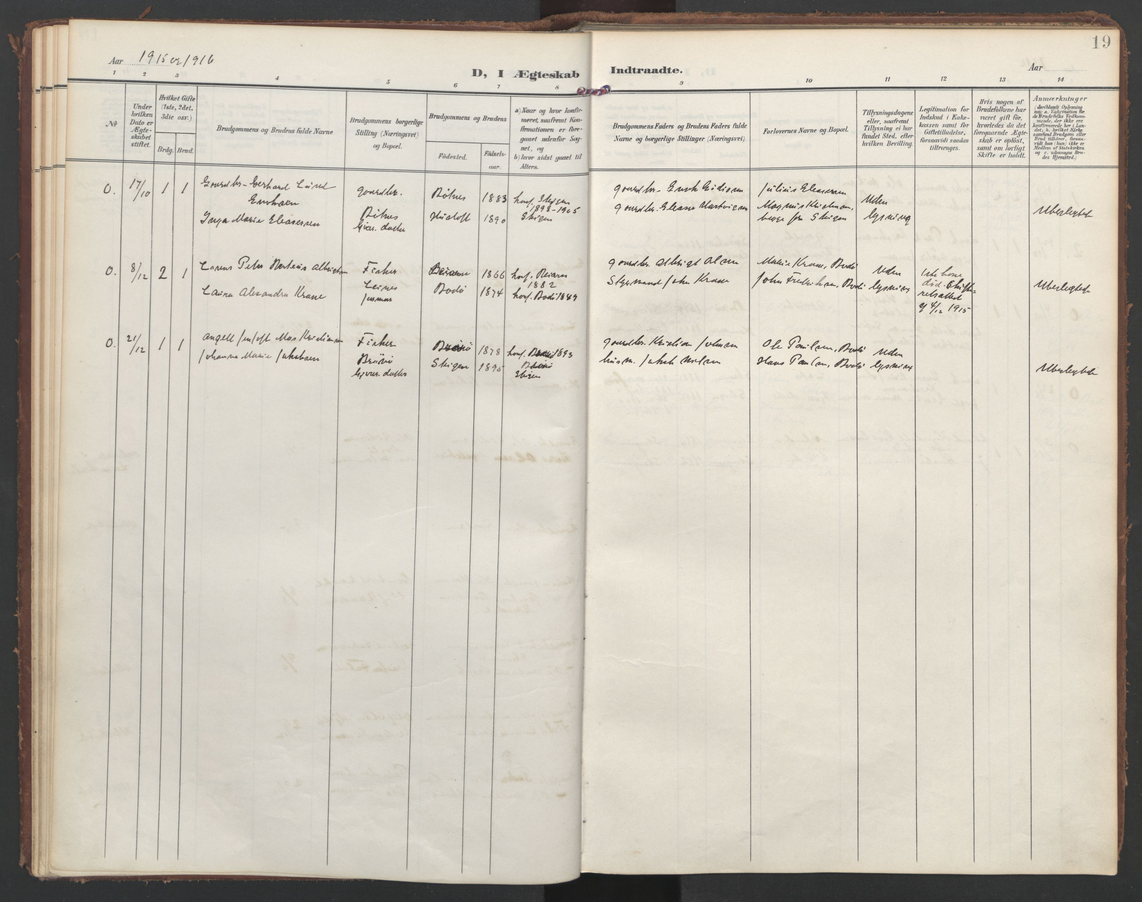 Ministerialprotokoller, klokkerbøker og fødselsregistre - Nordland, AV/SAT-A-1459/855/L0806: Parish register (official) no. 855A14, 1906-1922, p. 19