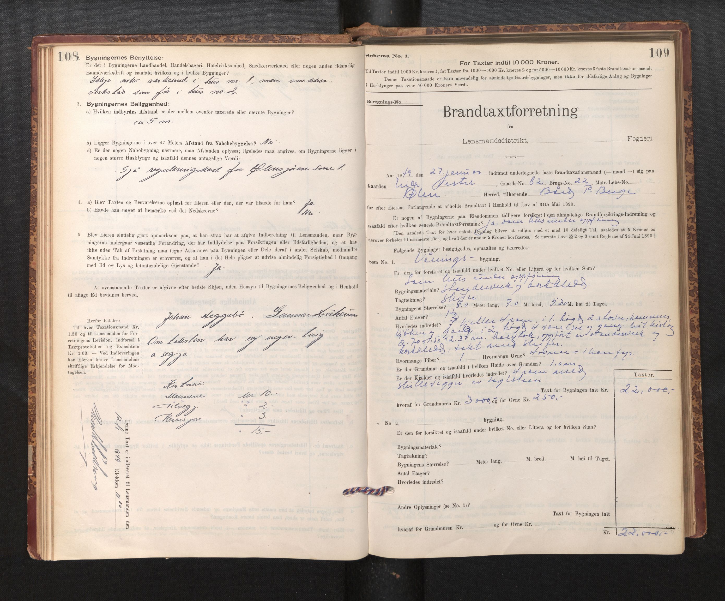 Lensmannen i Fjelberg, SAB/A-32101/0012/L0007: Branntakstprotokoll, skjematakst, 1895-1949, p. 108-109