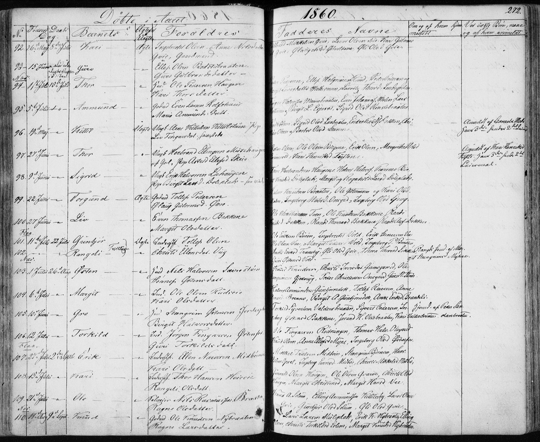 Nes kirkebøker, AV/SAKO-A-236/F/Fa/L0009: Parish register (official) no. 9, 1834-1863, p. 272