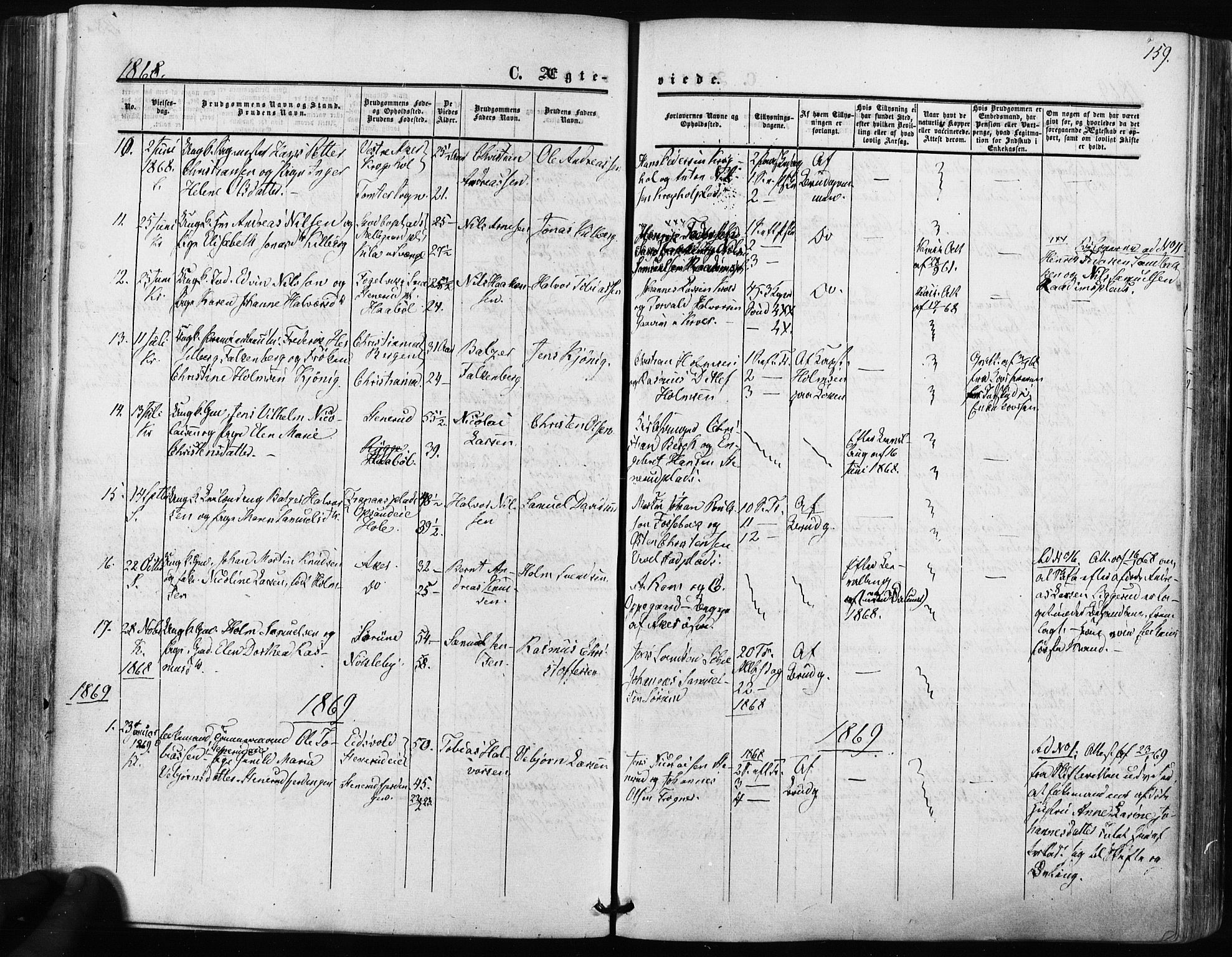 Kråkstad prestekontor Kirkebøker, SAO/A-10125a/F/Fa/L0007: Parish register (official) no. I 7, 1858-1870, p. 159