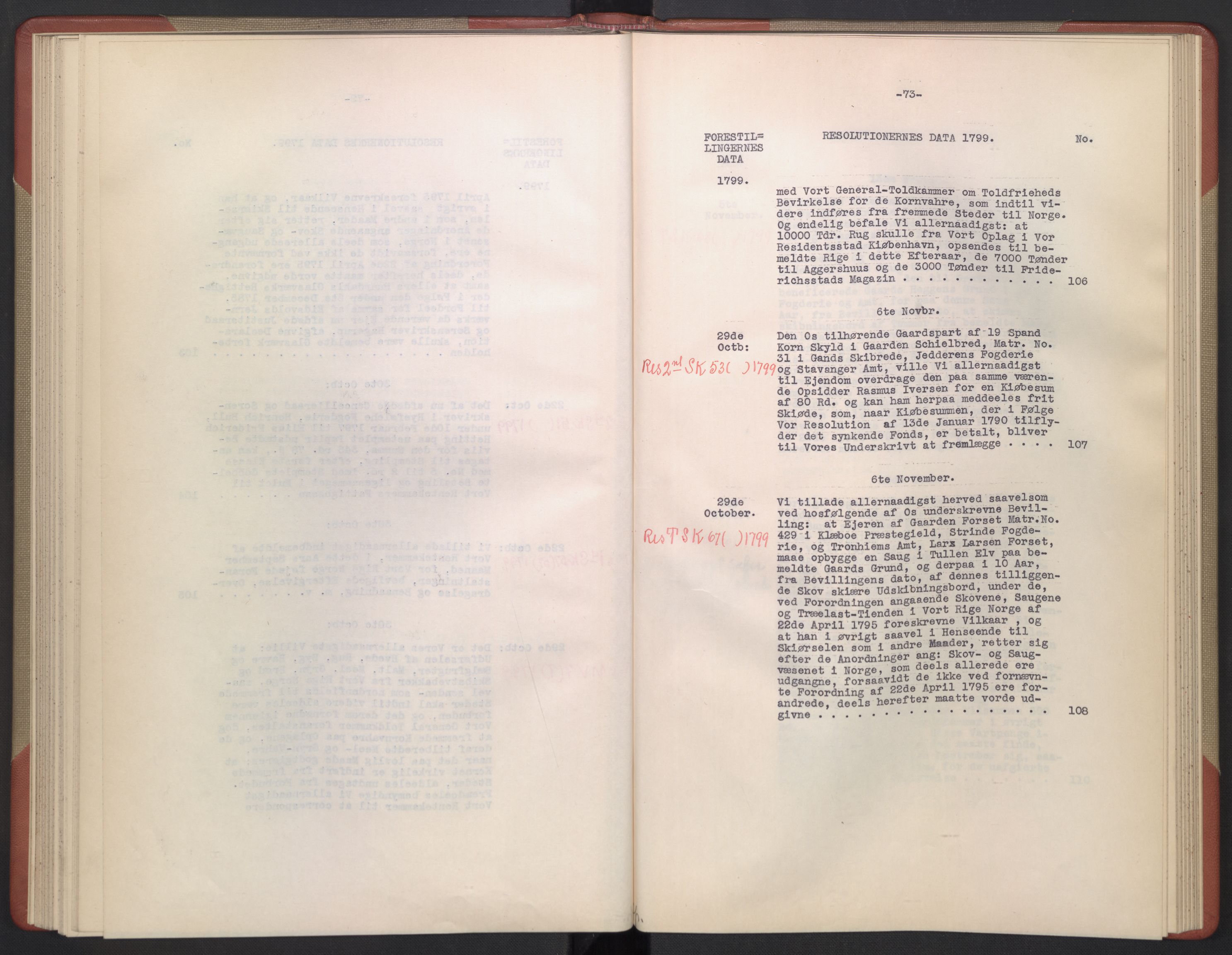 Avskriftsamlingen, AV/RA-EA-4022/F/Fb/L0130: Registratur over norske Relasjons- og  resolusjonsprotokoller, 1799-1800, p. 76