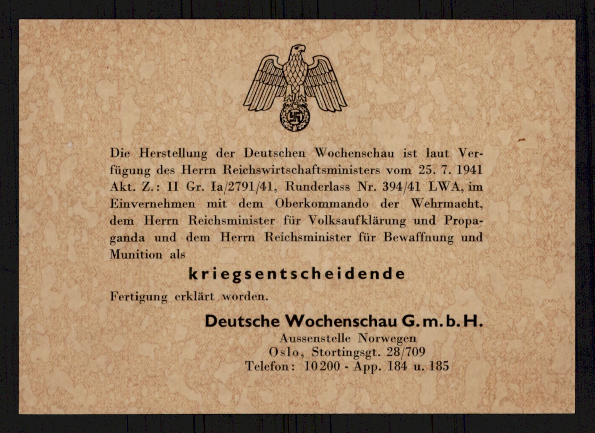 Tyske arkiver, Reichskommissariat, AV/RA-RAFA-2174/E/Ei/L0002/0004: Dokumentsamling / Dokumenter etter Hans Winterfeldt, Deutsche Wochenschau , 1942-1944, p. 730