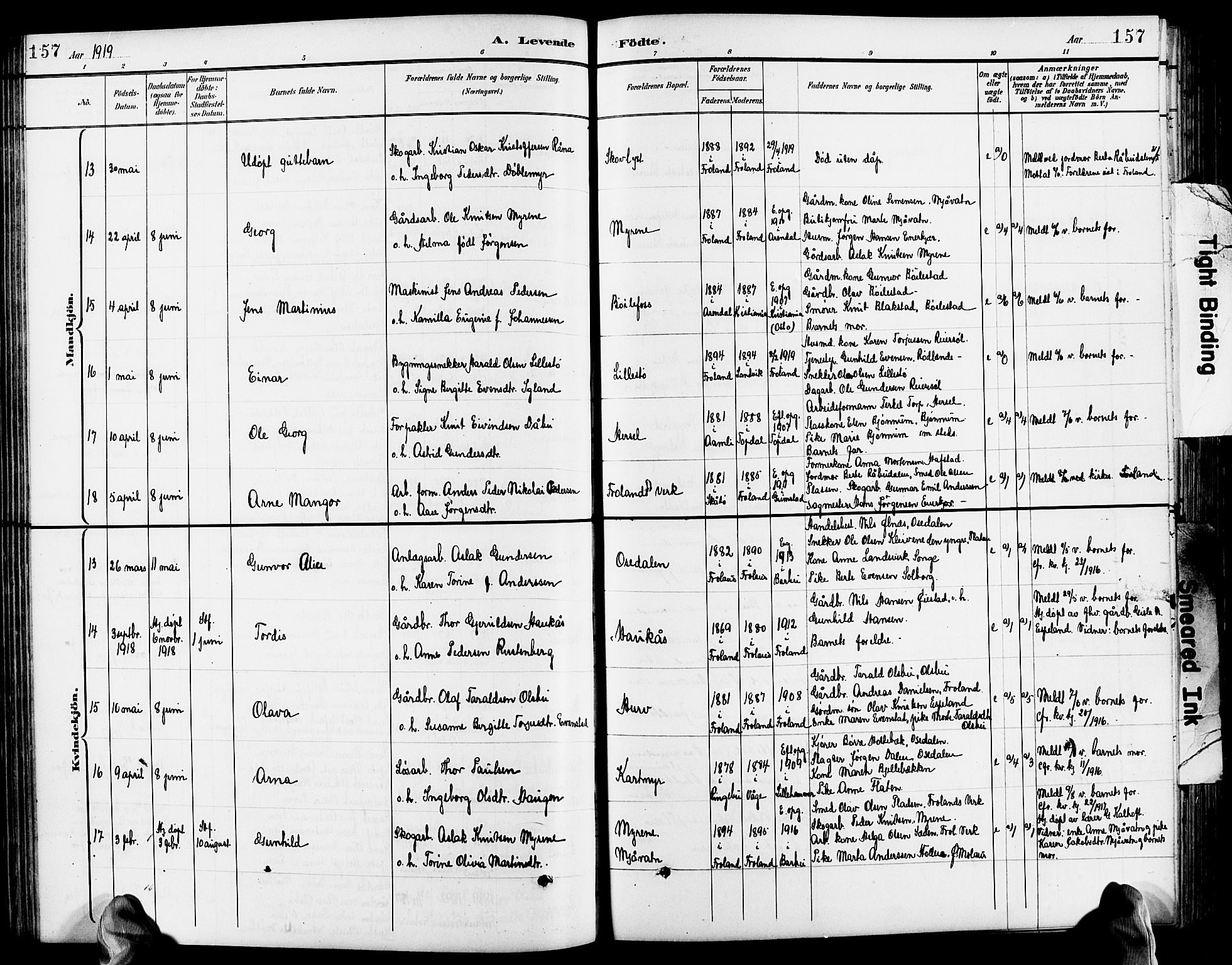 Froland sokneprestkontor, AV/SAK-1111-0013/F/Fb/L0010: Parish register (copy) no. B 10, 1893-1920, p. 157