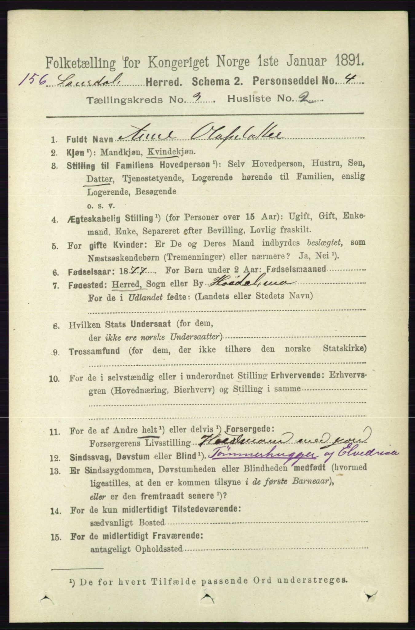 RA, 1891 census for 0833 Lårdal, 1891, p. 813