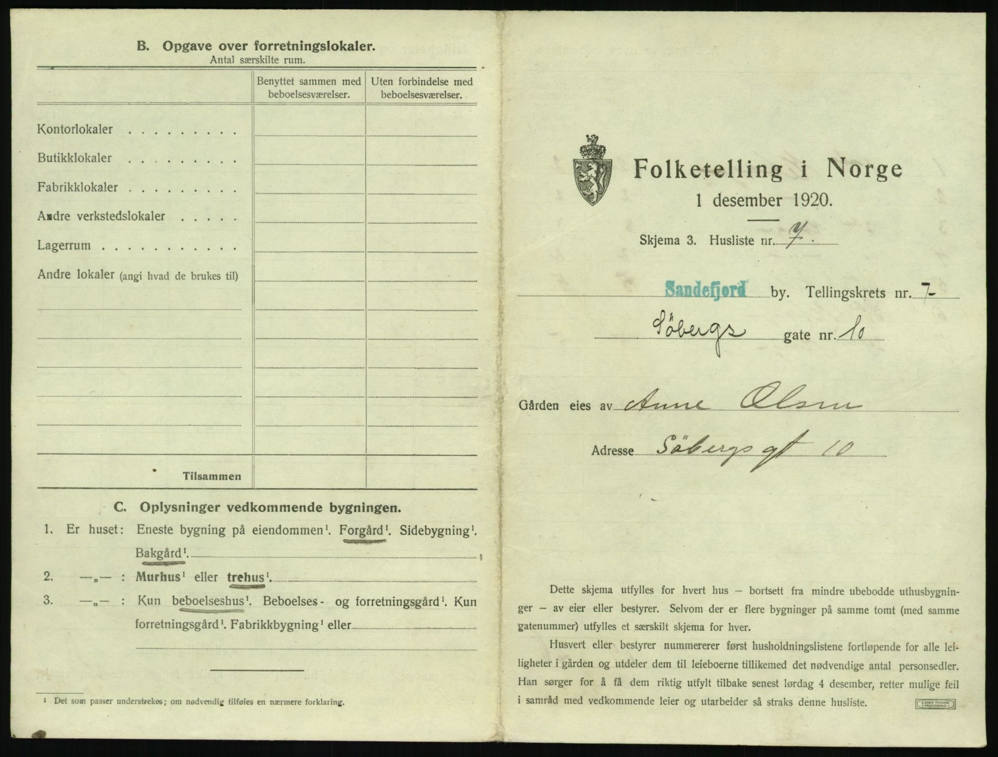 SAKO, 1920 census for Sandefjord, 1920, p. 822