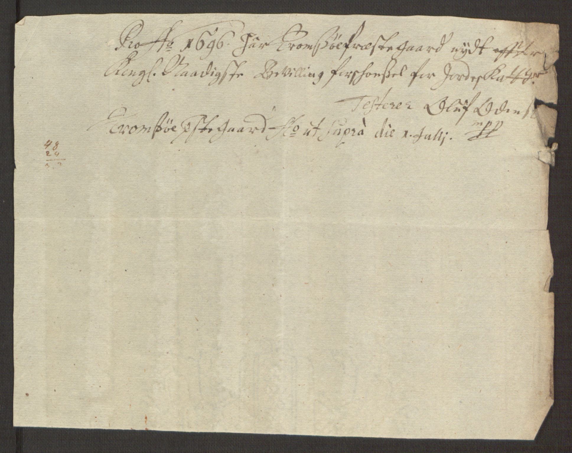 Rentekammeret inntil 1814, Reviderte regnskaper, Fogderegnskap, AV/RA-EA-4092/R68/L4753: Fogderegnskap Senja og Troms, 1694-1696, p. 350