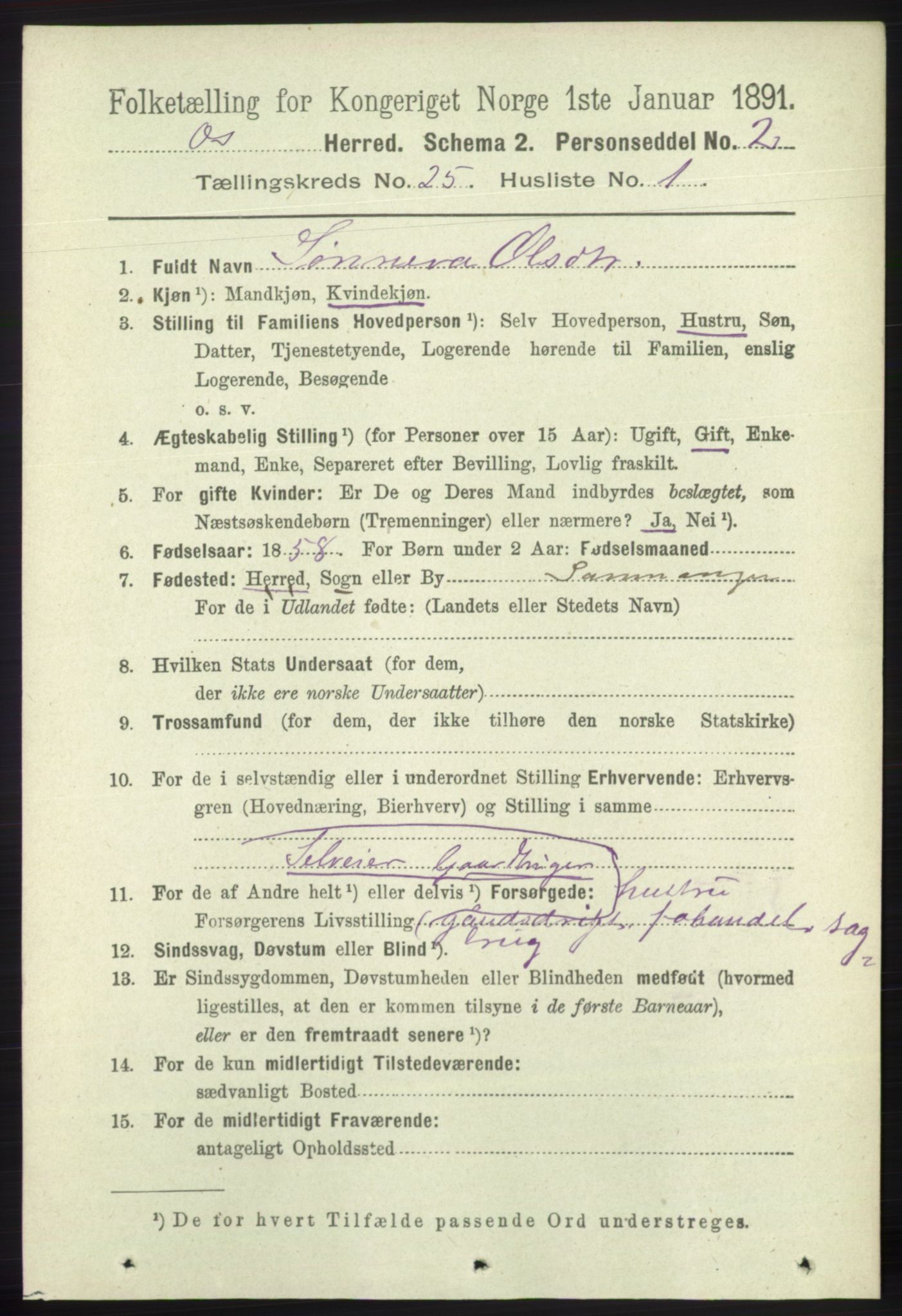 RA, 1891 census for 1243 Os, 1891, p. 5350